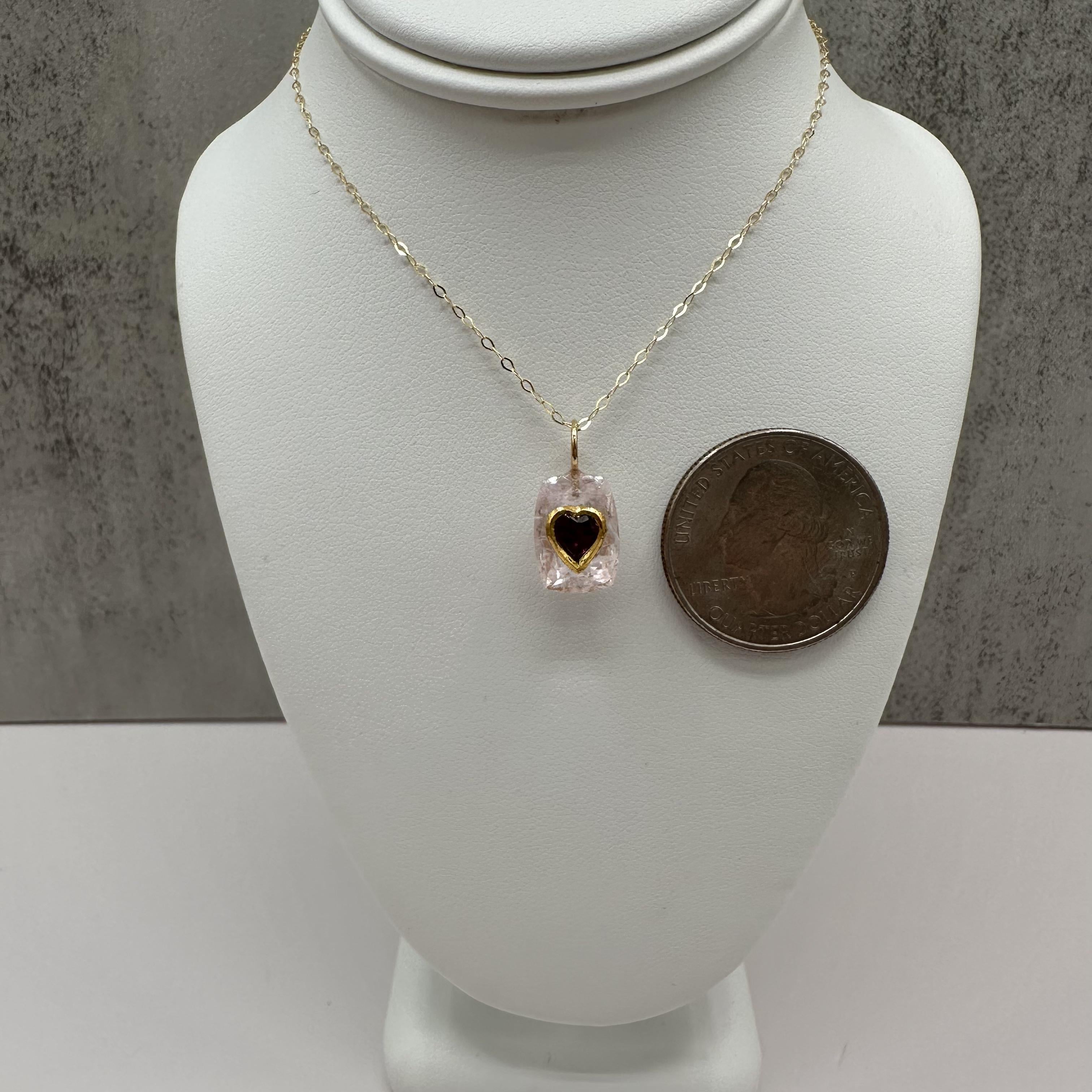 Morganite Garnet Inlay Necklace 24K 18K 14K Gold 18 Inch