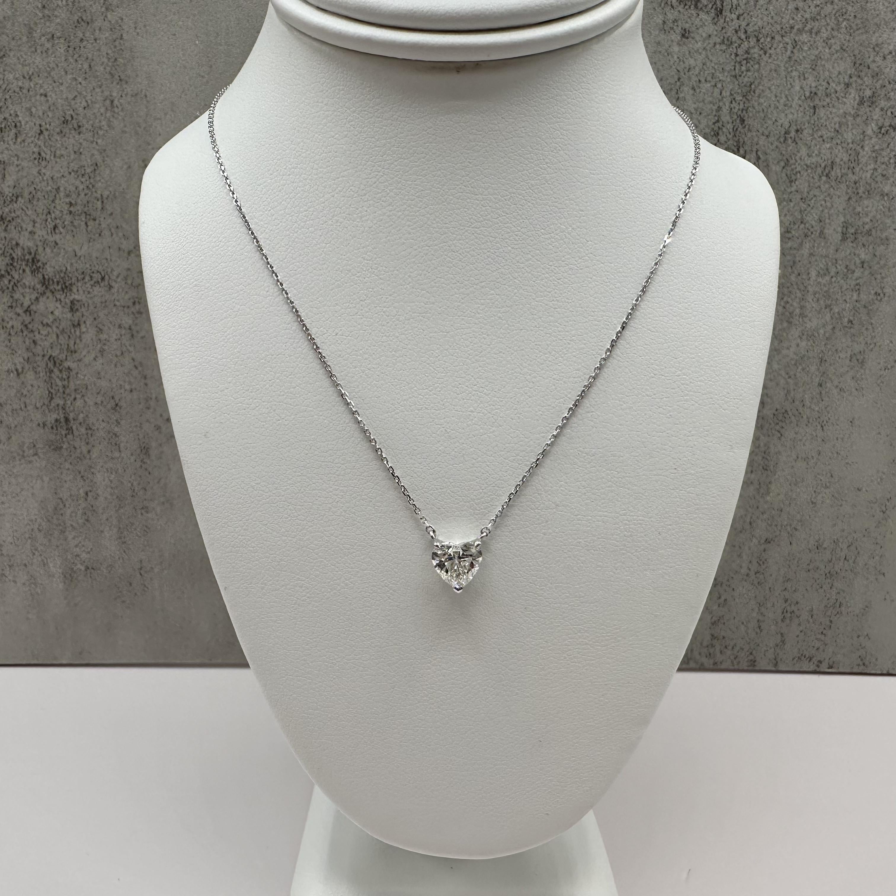 GIA 0.90ct Heart Diamond Necklace 14K White Gold J VS1