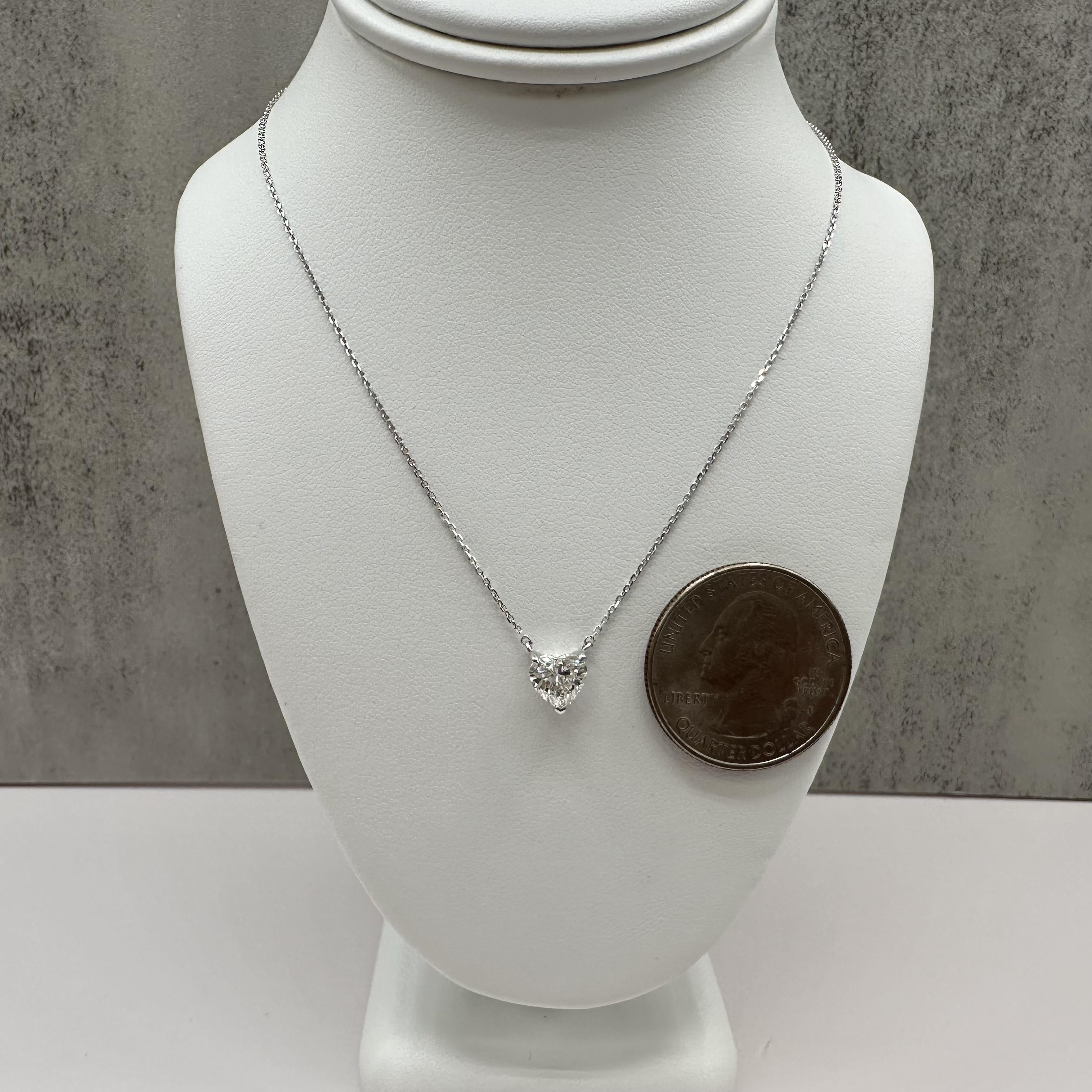 GIA 0.90ct Heart Diamond Necklace 14K White Gold J VS1