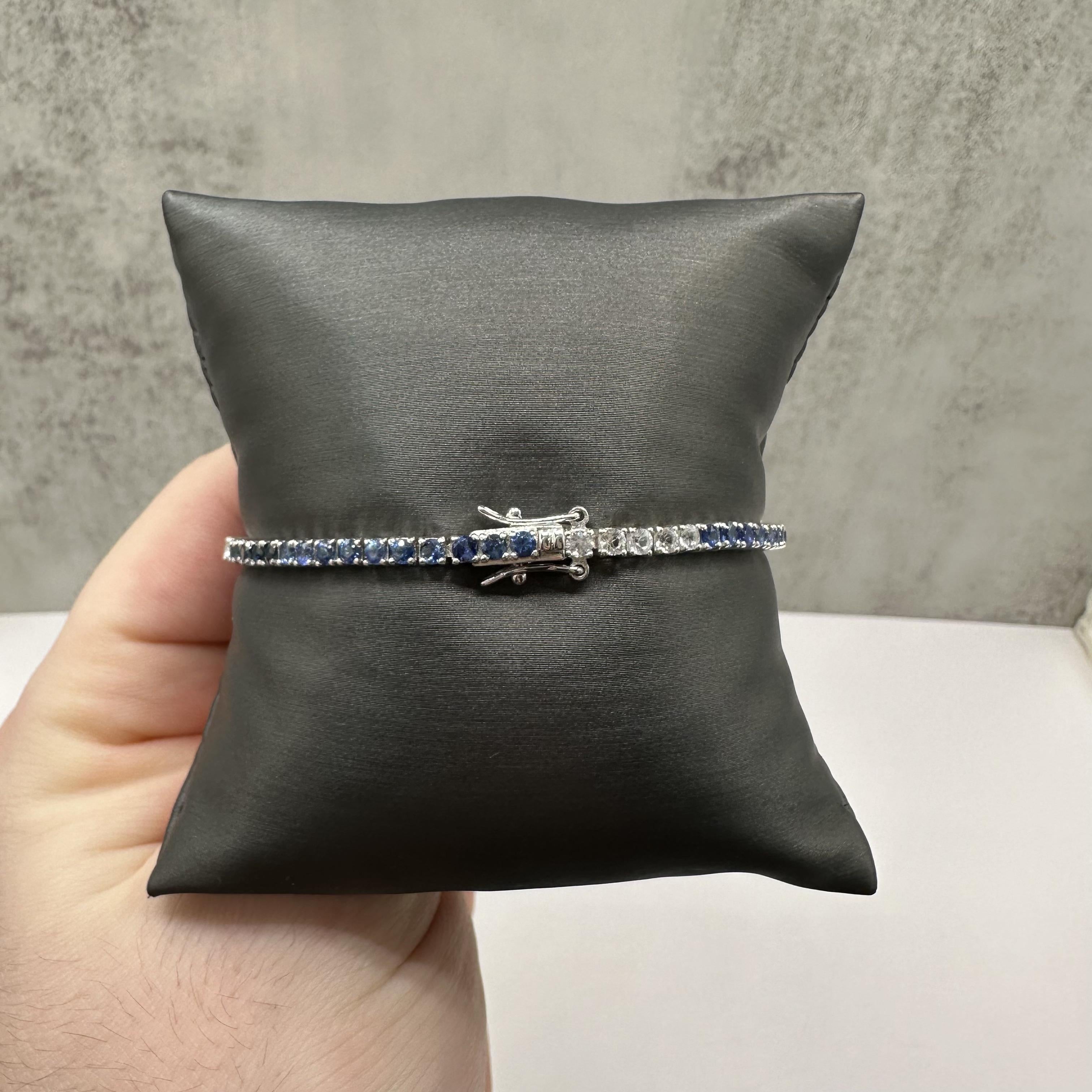 Blue Ombre Sapphire Tennis Bracelet Sterling Silver 5ct 7.5 Inch