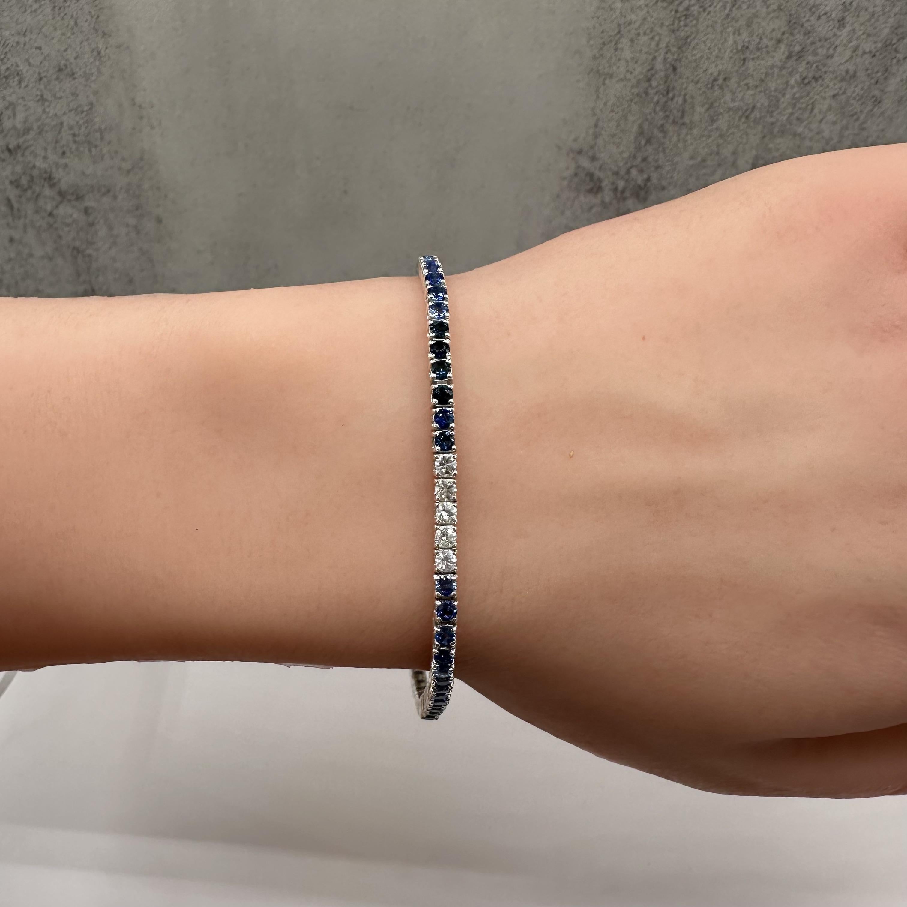 Blue Ombre Sapphire Tennis Bracelet Sterling Silver 5ct 7.5 Inch