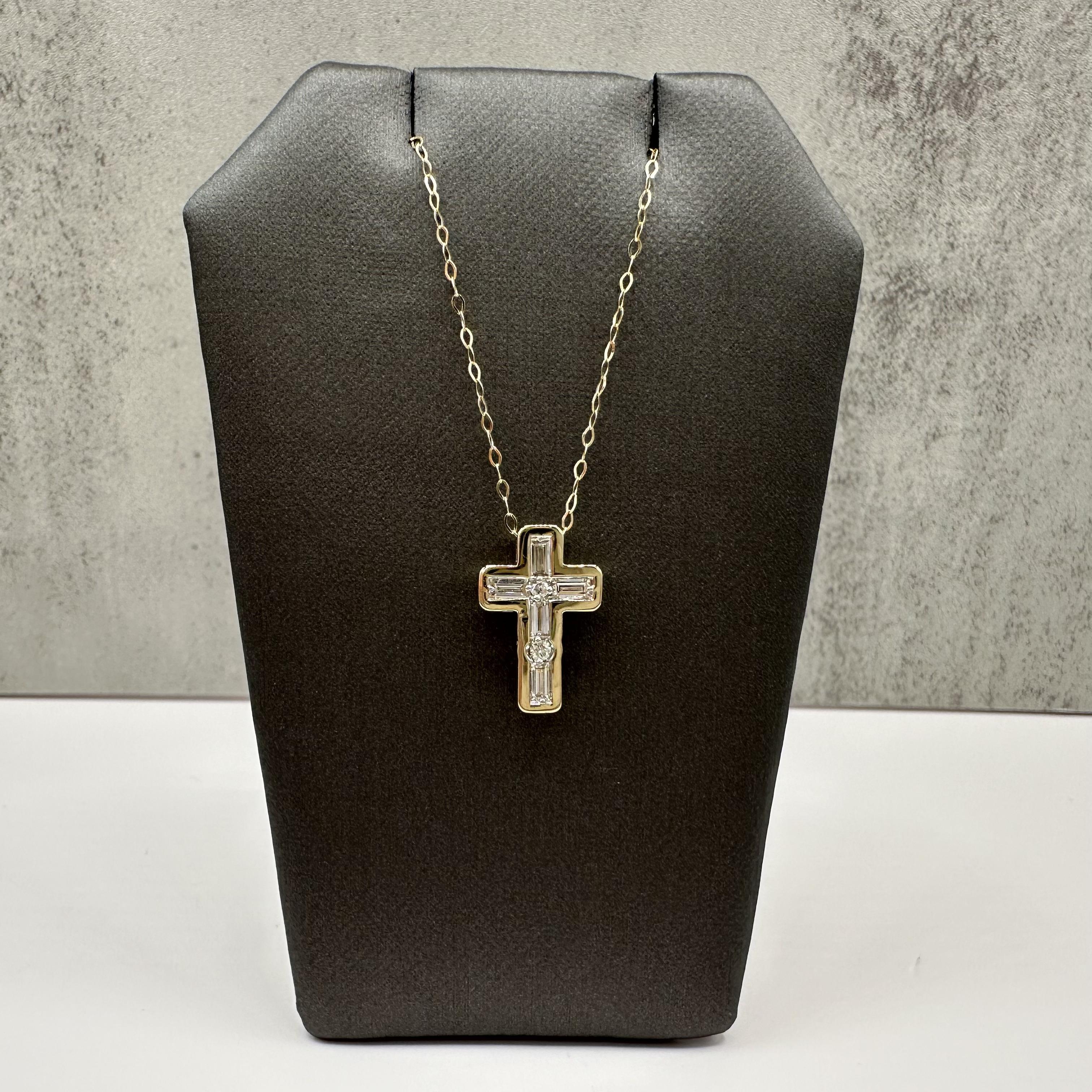 14K Yellow Gold Natural Diamond Cross Necklace 0.45ct GH VS 18 Inch