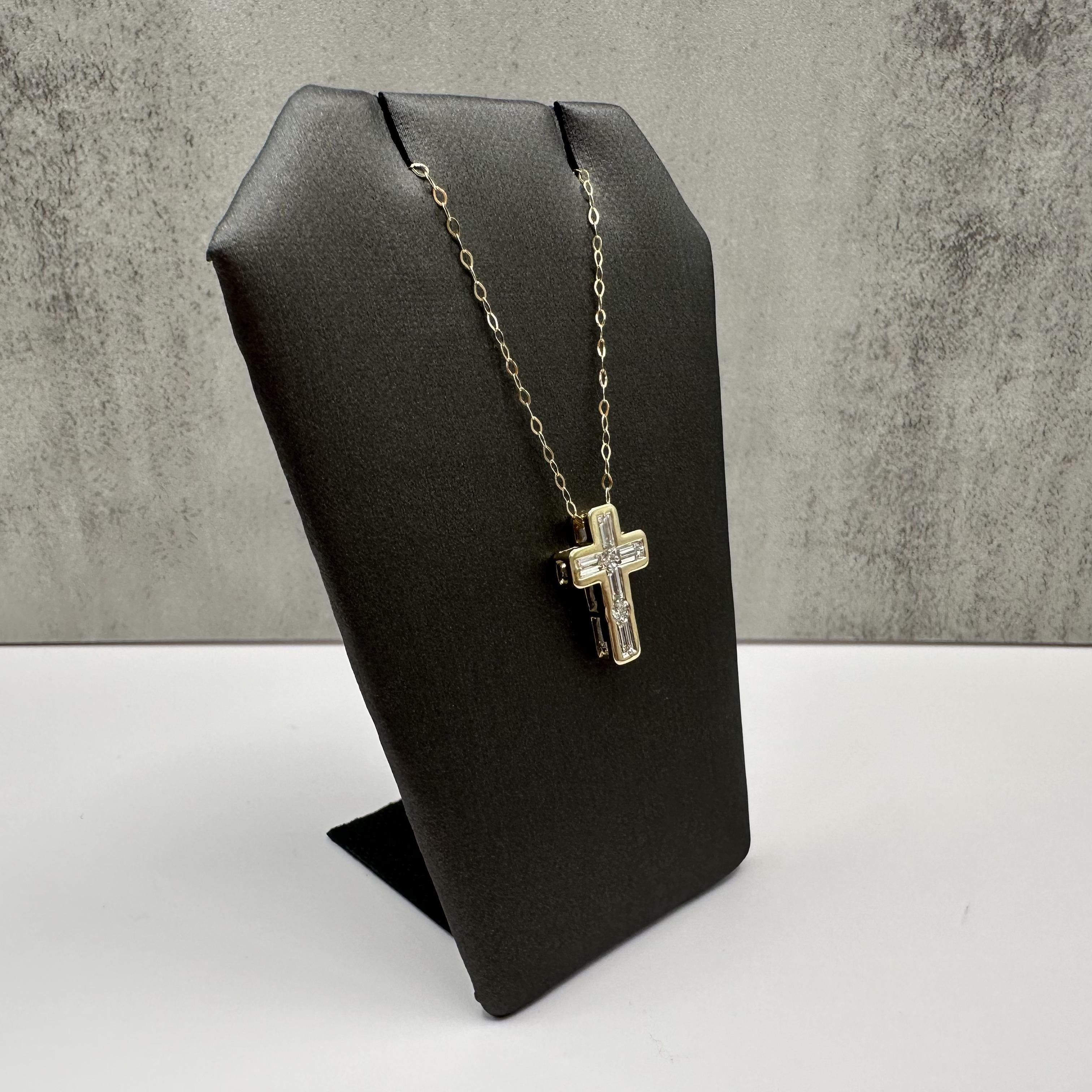 14K Yellow Gold Natural Diamond Cross Necklace 0.45ct GH VS 18 Inch
