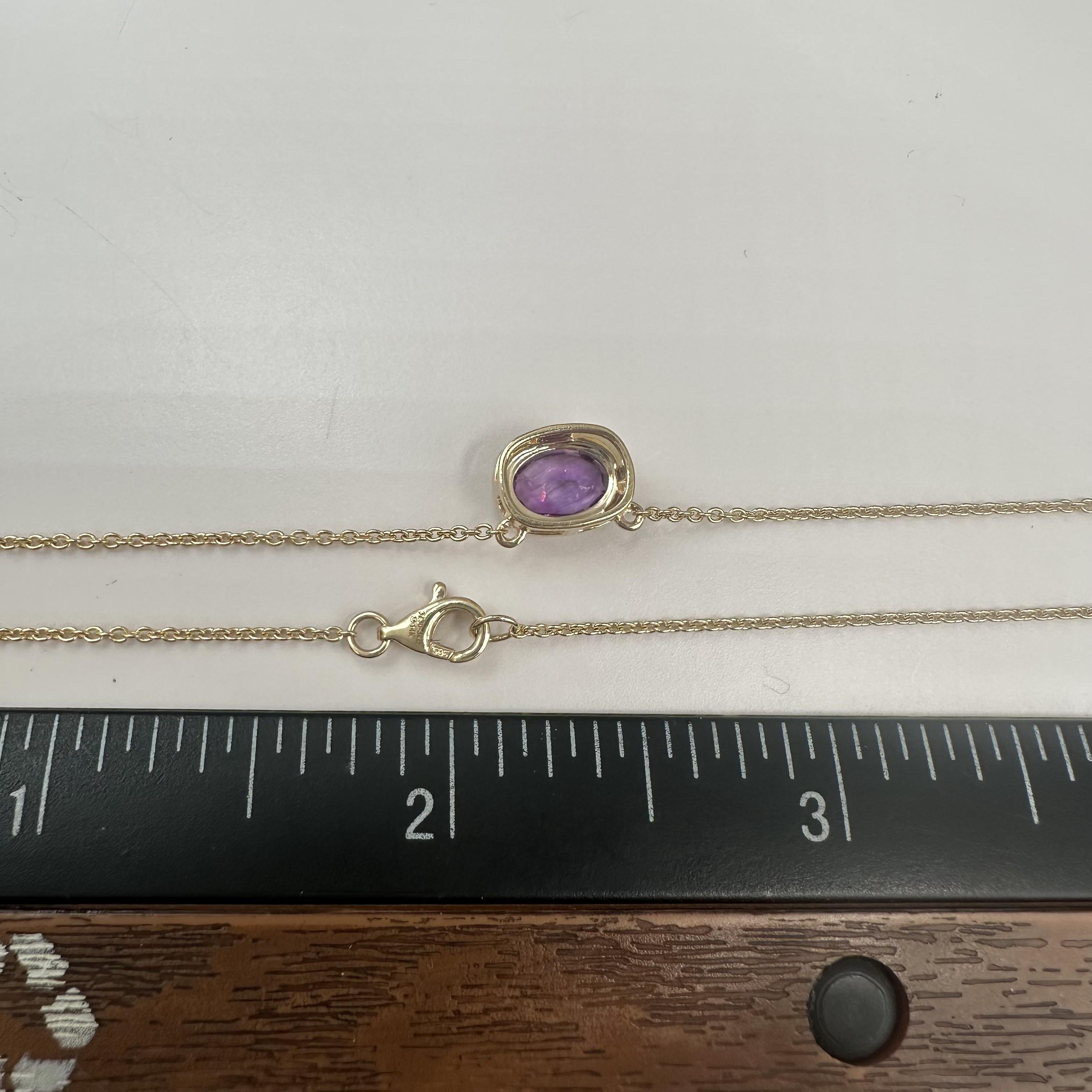 Amethyst Necklace in 14kt Yellow Gold, 0.61ct Oval Cut, Adjustable 16-18 Inches