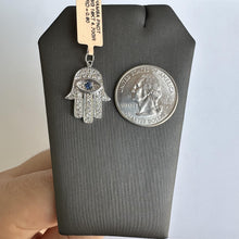 Load image into Gallery viewer, Estate Diamond and Sapphire Hamsa Pendant in 18kt White Gold - 0.80ctw Diamonds
