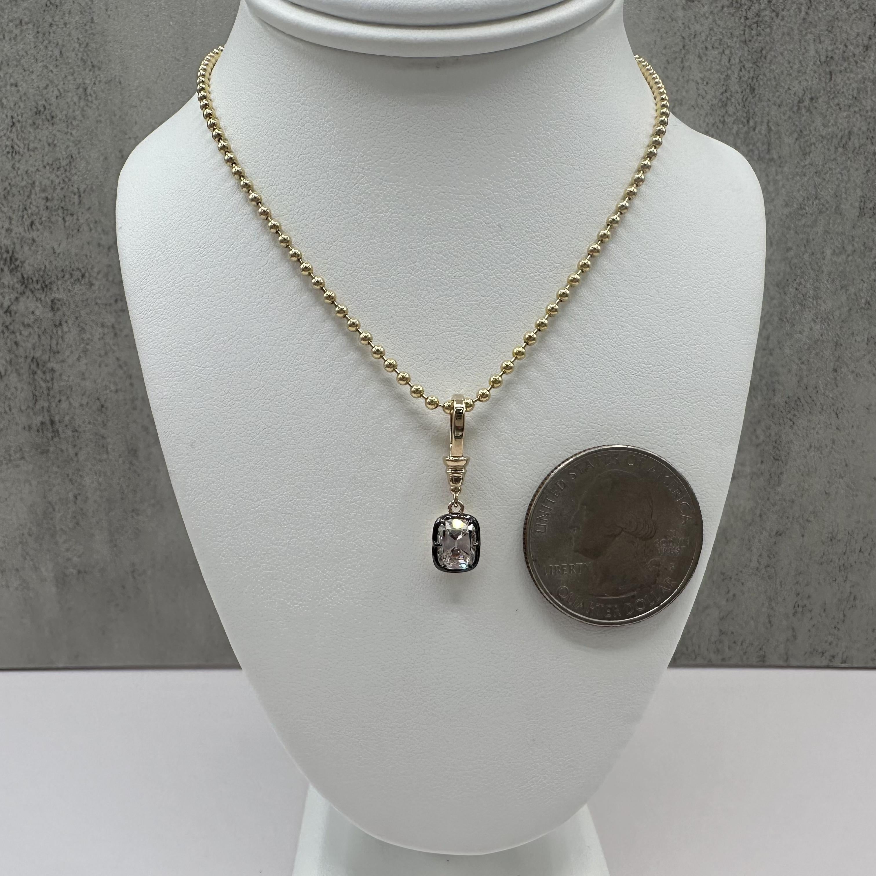 GIA 0.88ct Old Mine Cut Diamond Pendant 14K Gold Georgian Style