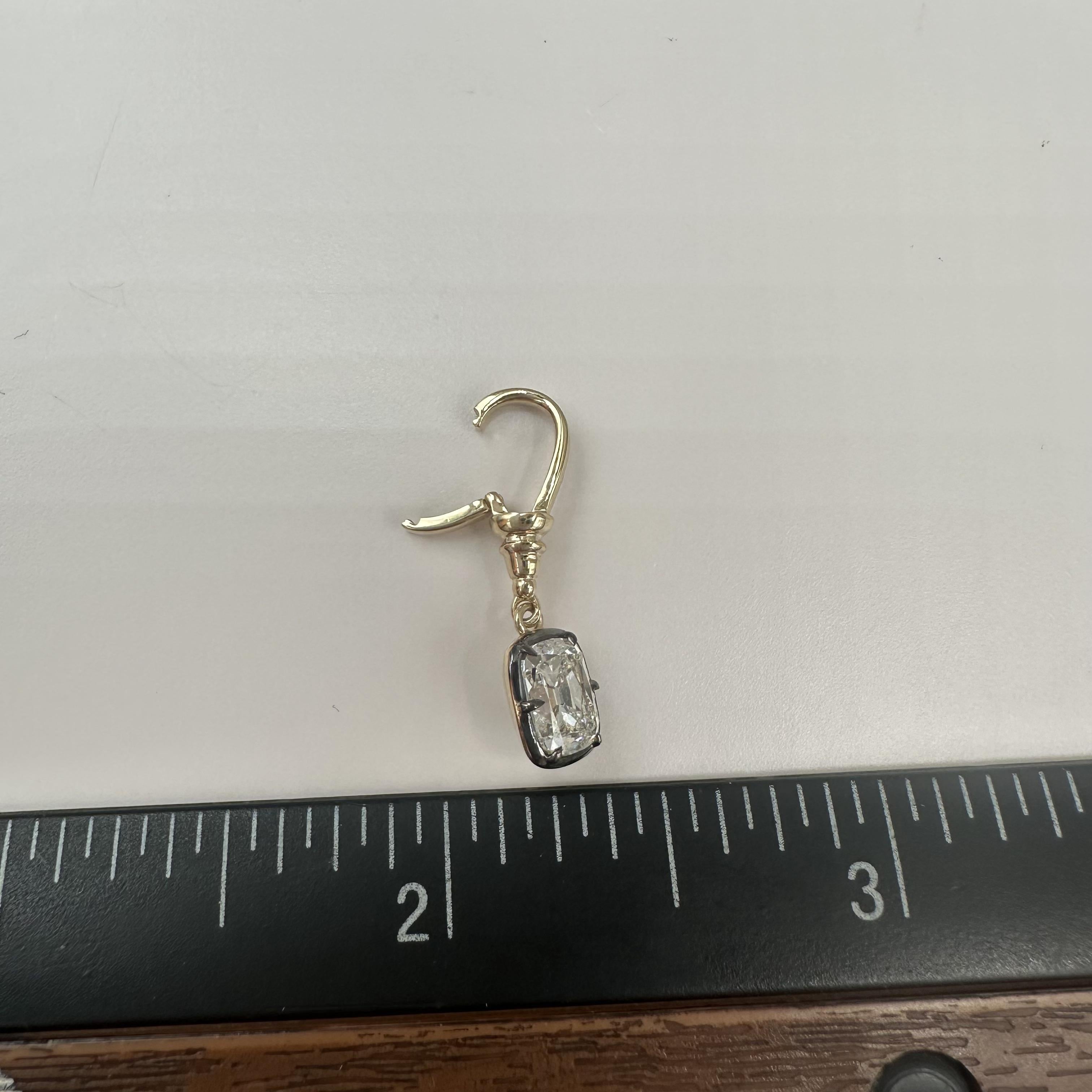 GIA 0.88ct Old Mine Cut Diamond Pendant 14K Gold Georgian Style