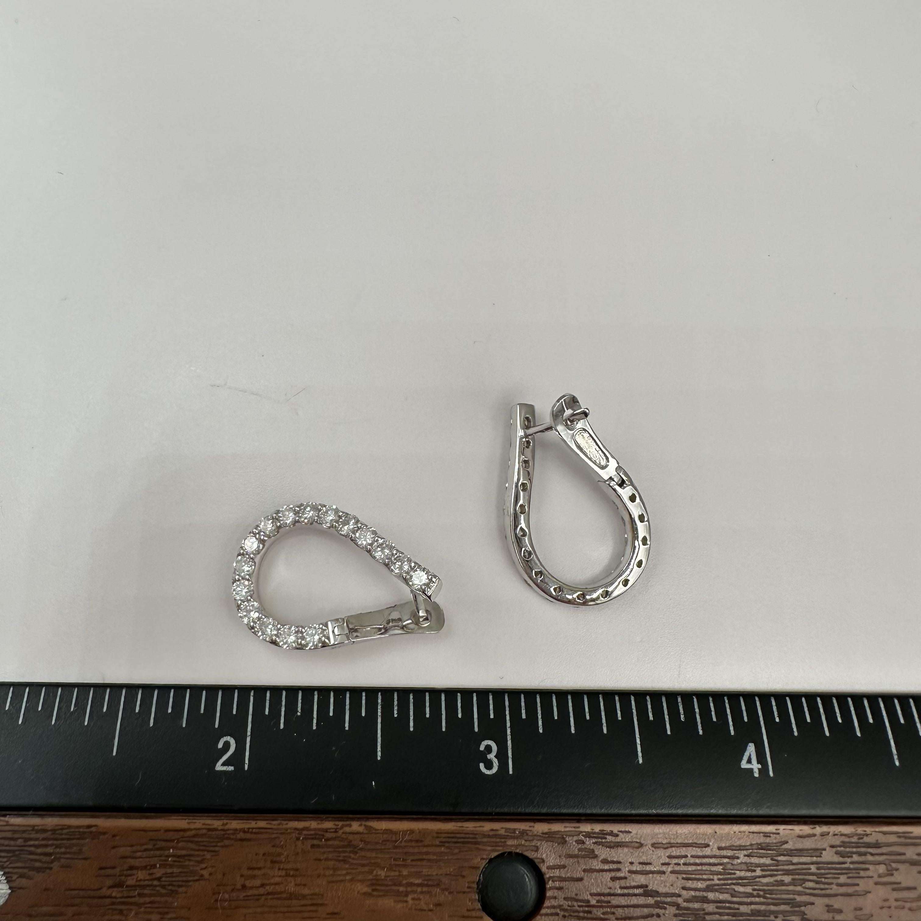 14K White Gold Natural Diamond Climbing Hoop Earrings 1.43ct