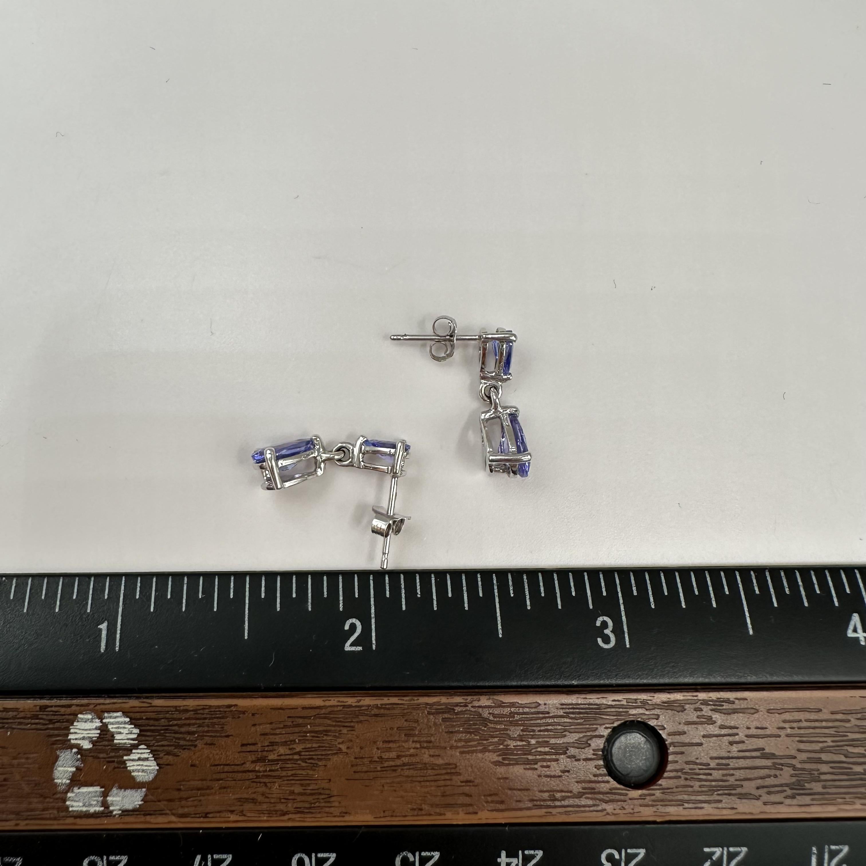 Tanzanite Drop Dangle Earrings in 14kt White Gold, 1.25ctw Pear Cut, Pre-Loved