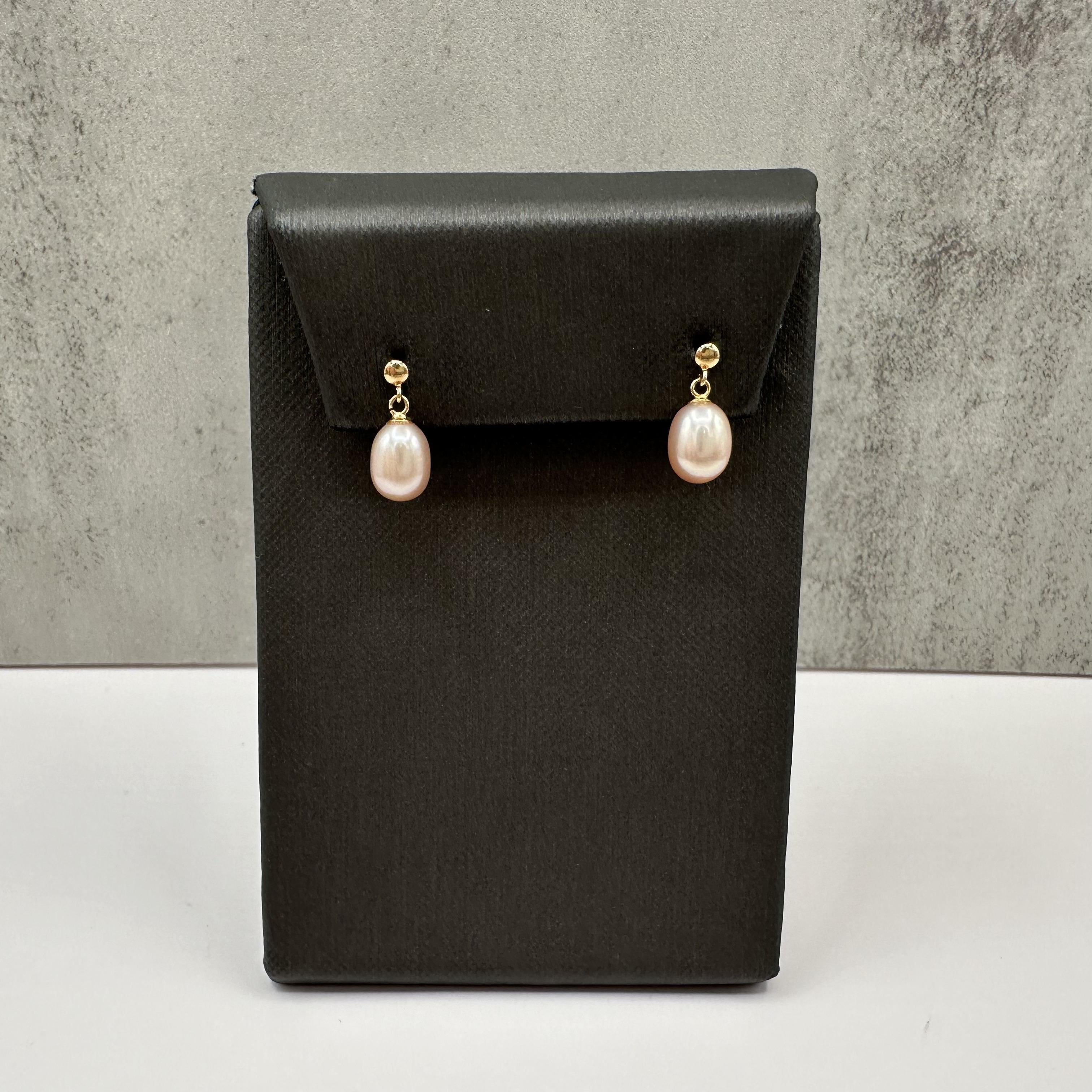 Pink Pearl Dangle Earrings in 18kt Yellow Gold
