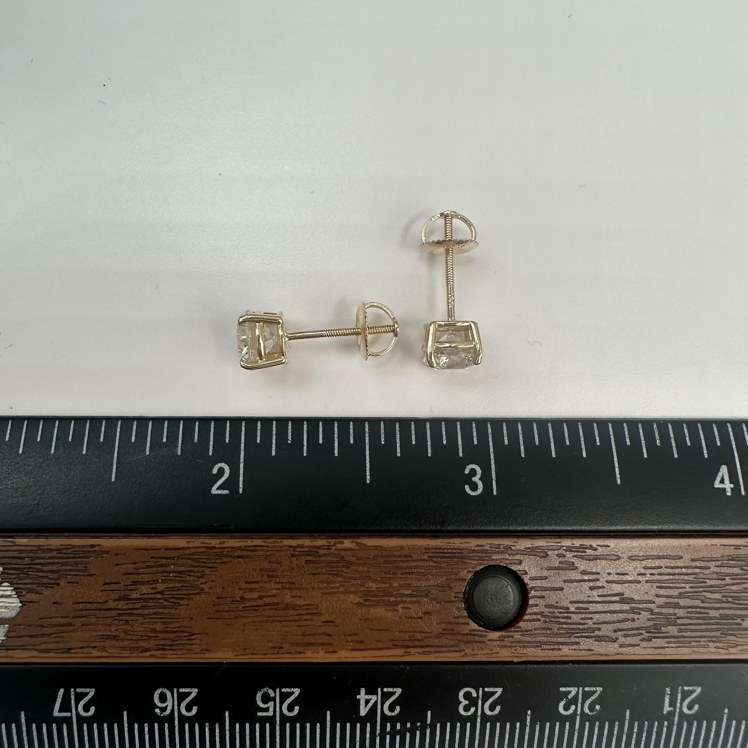 2ctw Natural Diamond Stud Earrings 14K Yellow Gold GH I1 6.2mm