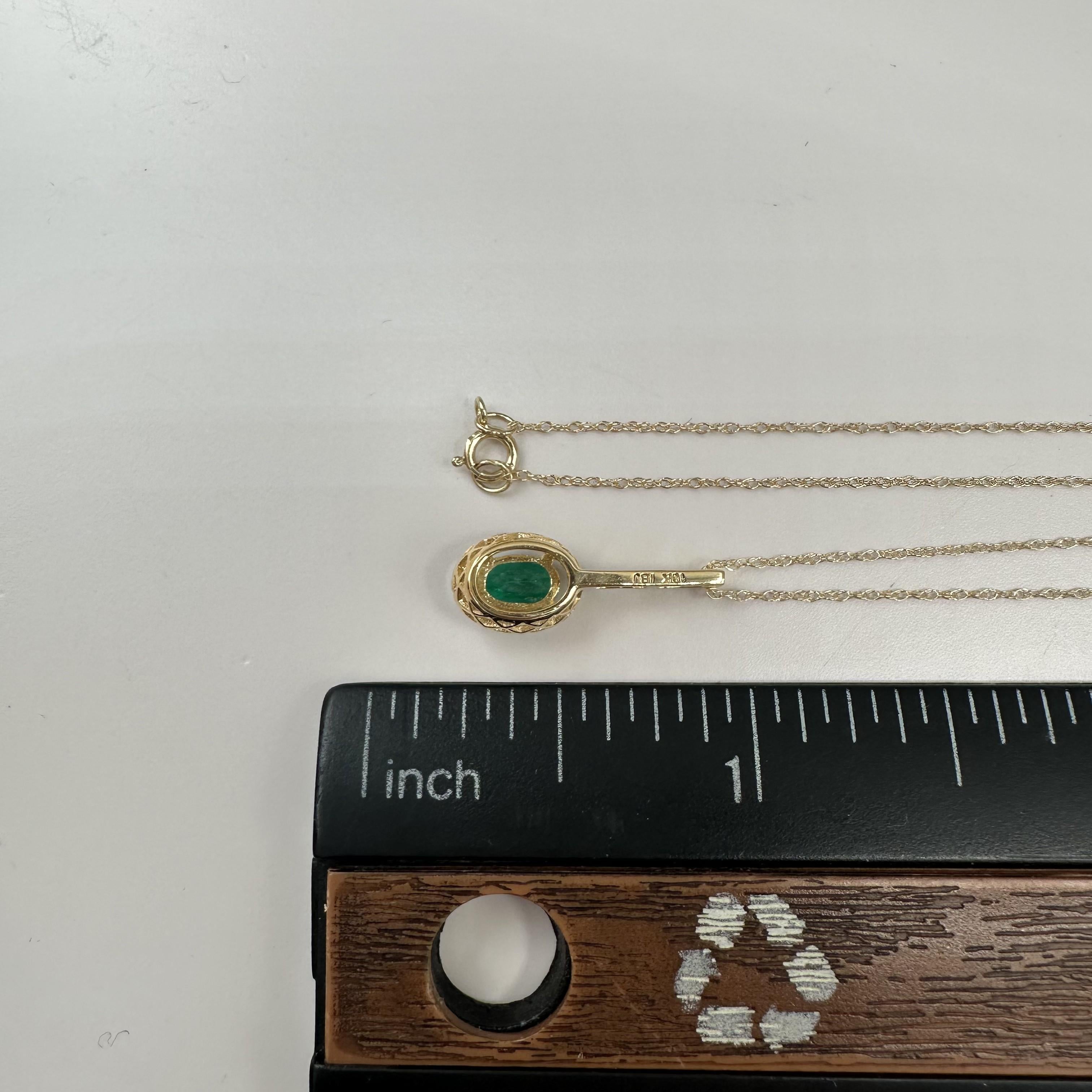 10K Yellow Gold Emerald Diamond Necklace 0.12ct 18 Inch