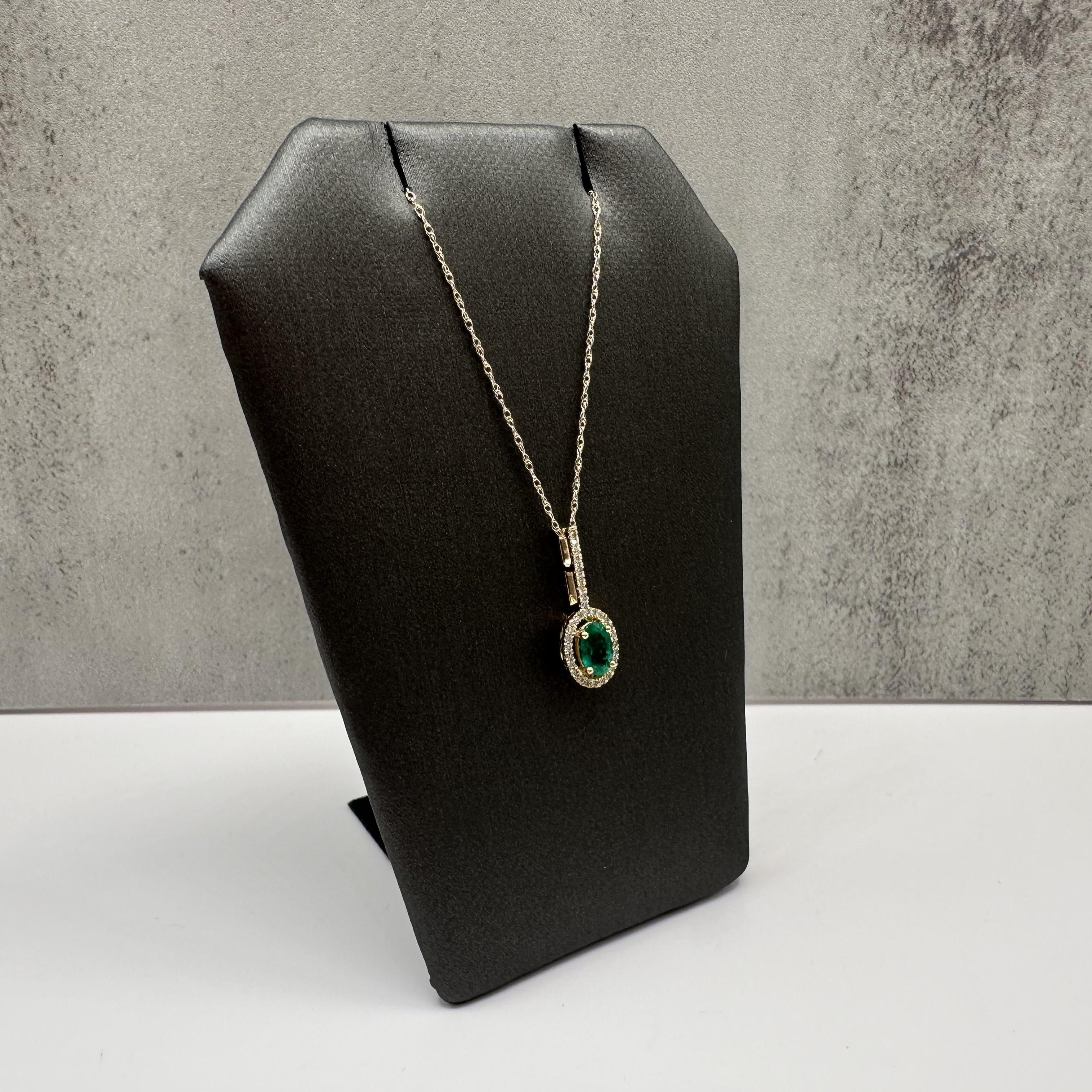 10K Yellow Gold Emerald Diamond Necklace 0.12ct 18 Inch