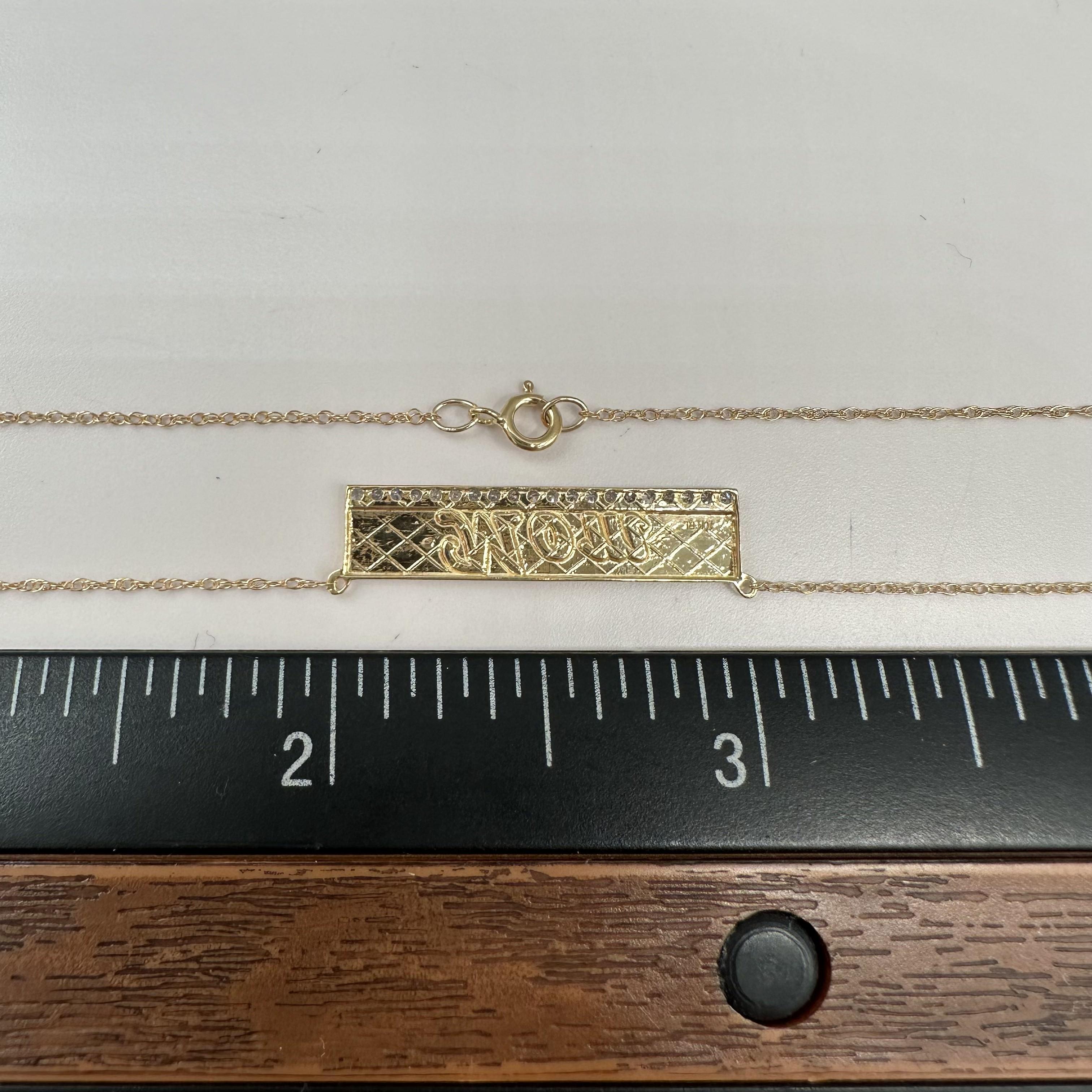 10K Yellow Gold Diamond MOM Nameplate Necklace 0.12ct 18 Inch