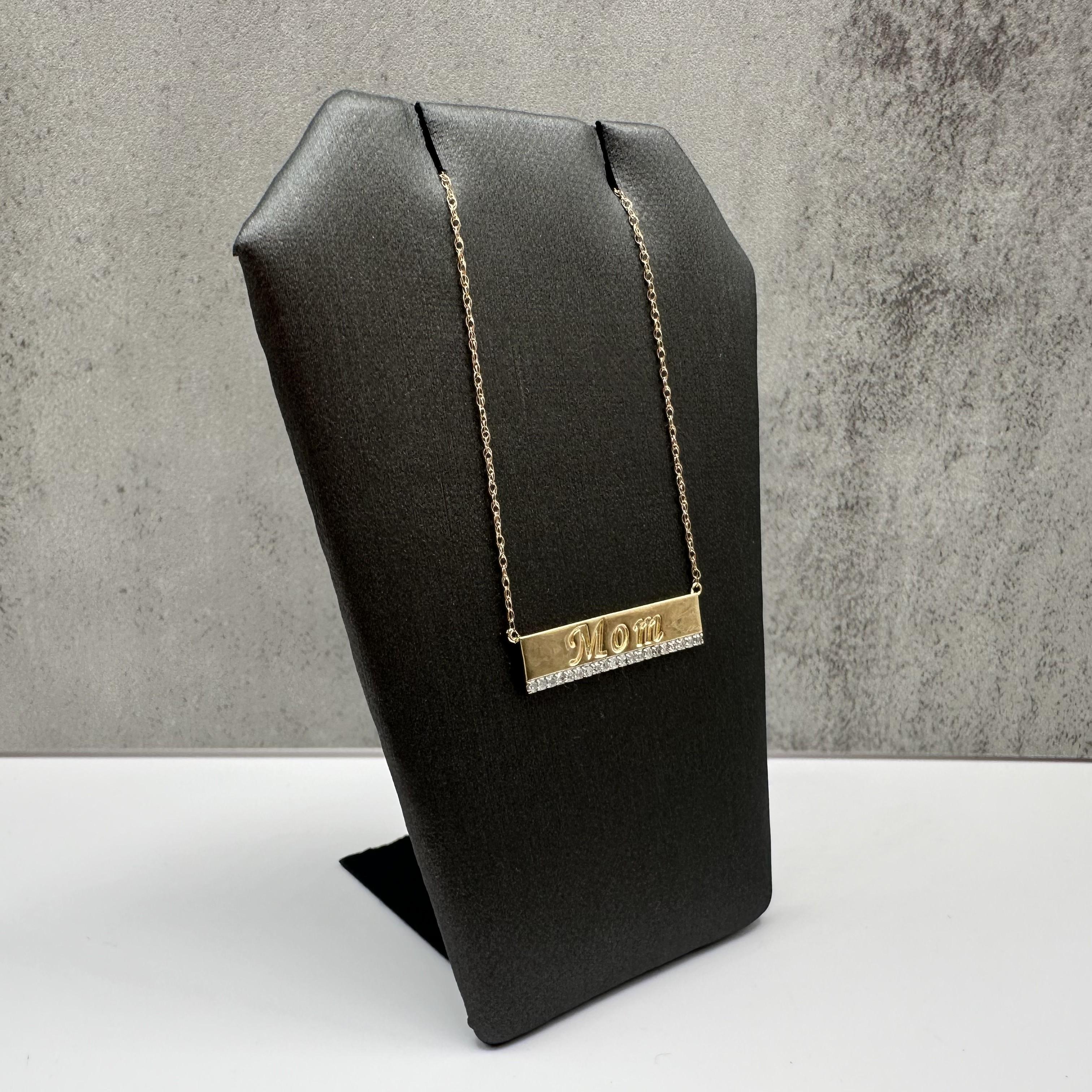 10K Yellow Gold Diamond MOM Nameplate Necklace 0.12ct 18 Inch