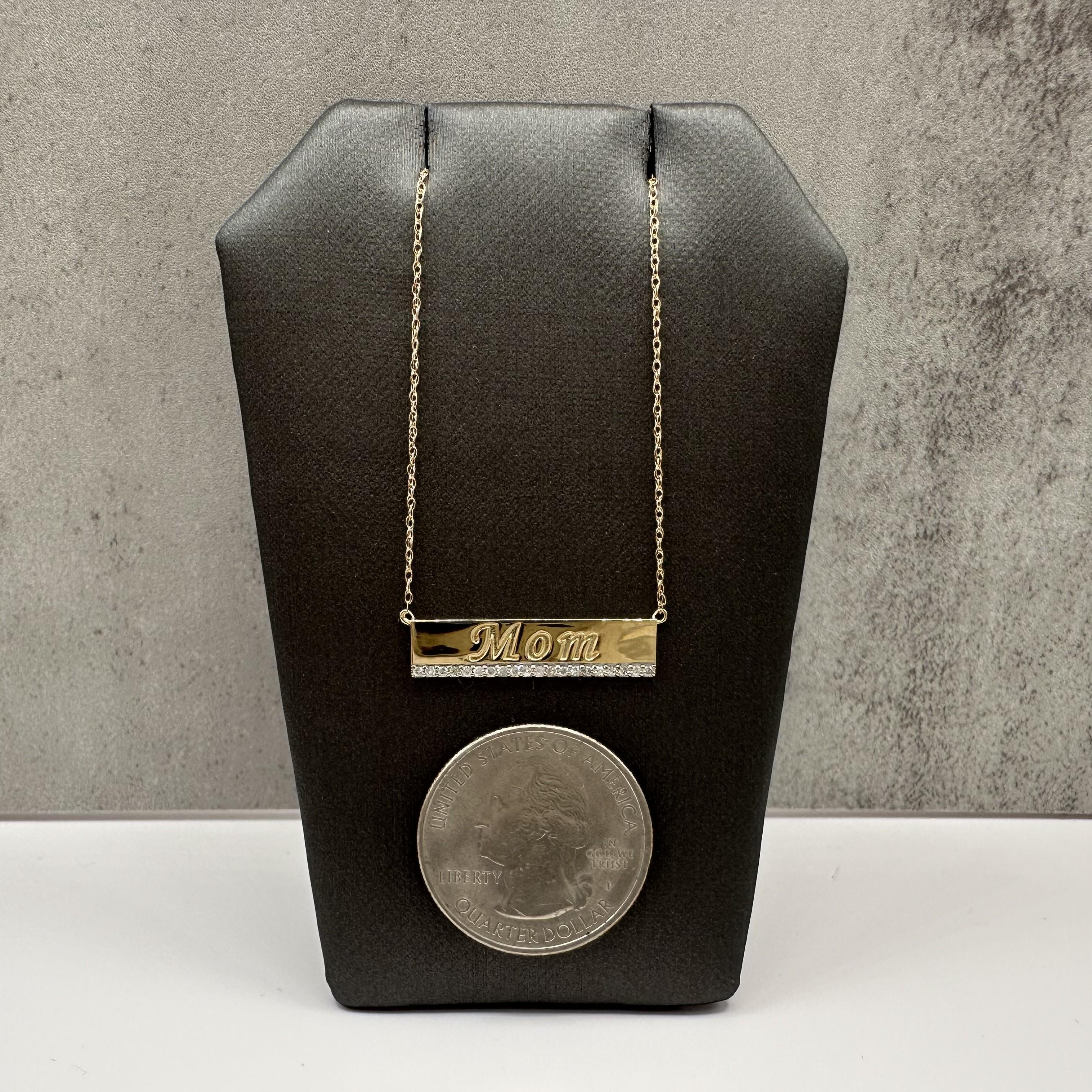 10K Yellow Gold Diamond MOM Nameplate Necklace 0.12ct 18 Inch