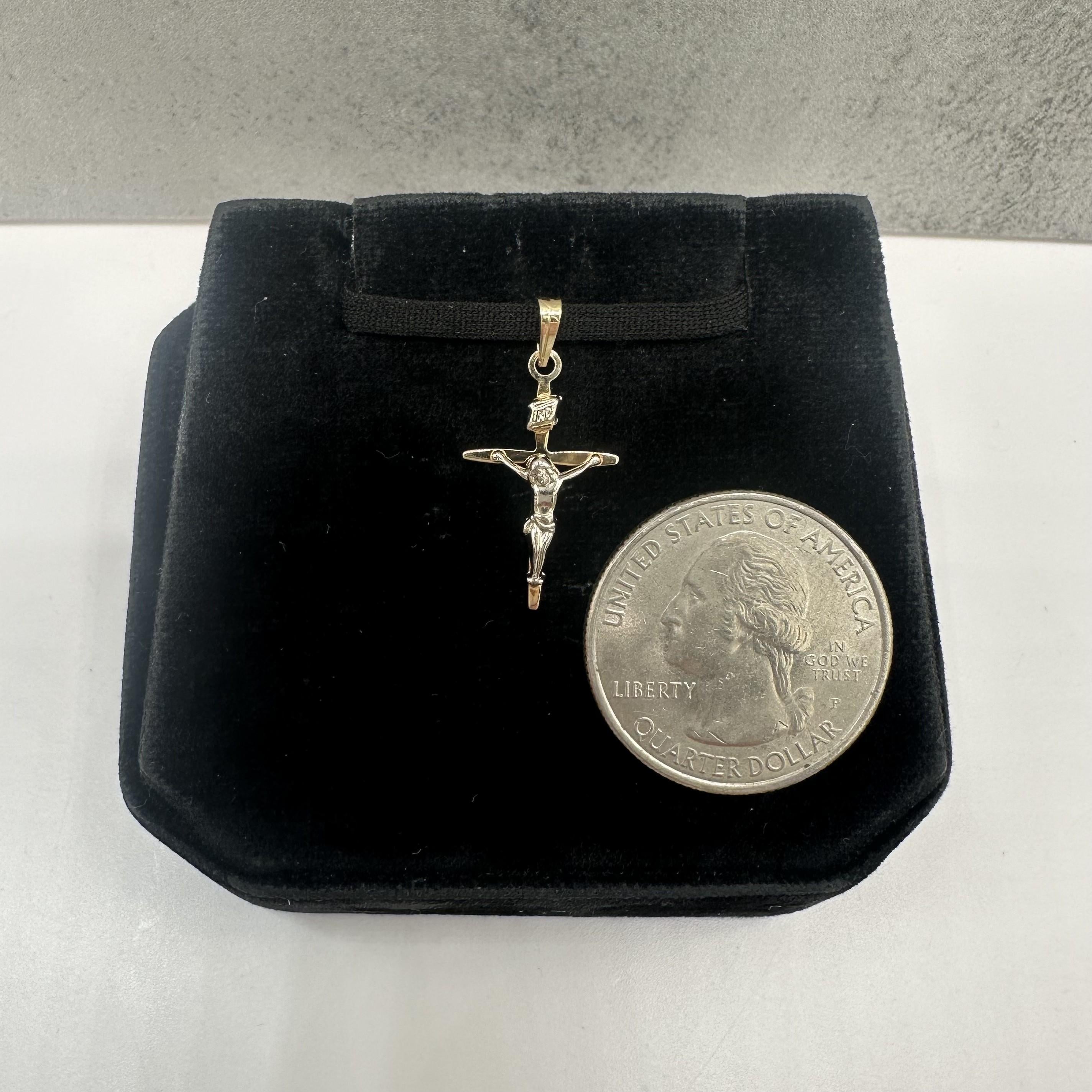 14K Two Tone Gold Crucifix Pendant White Yellow 0.35g