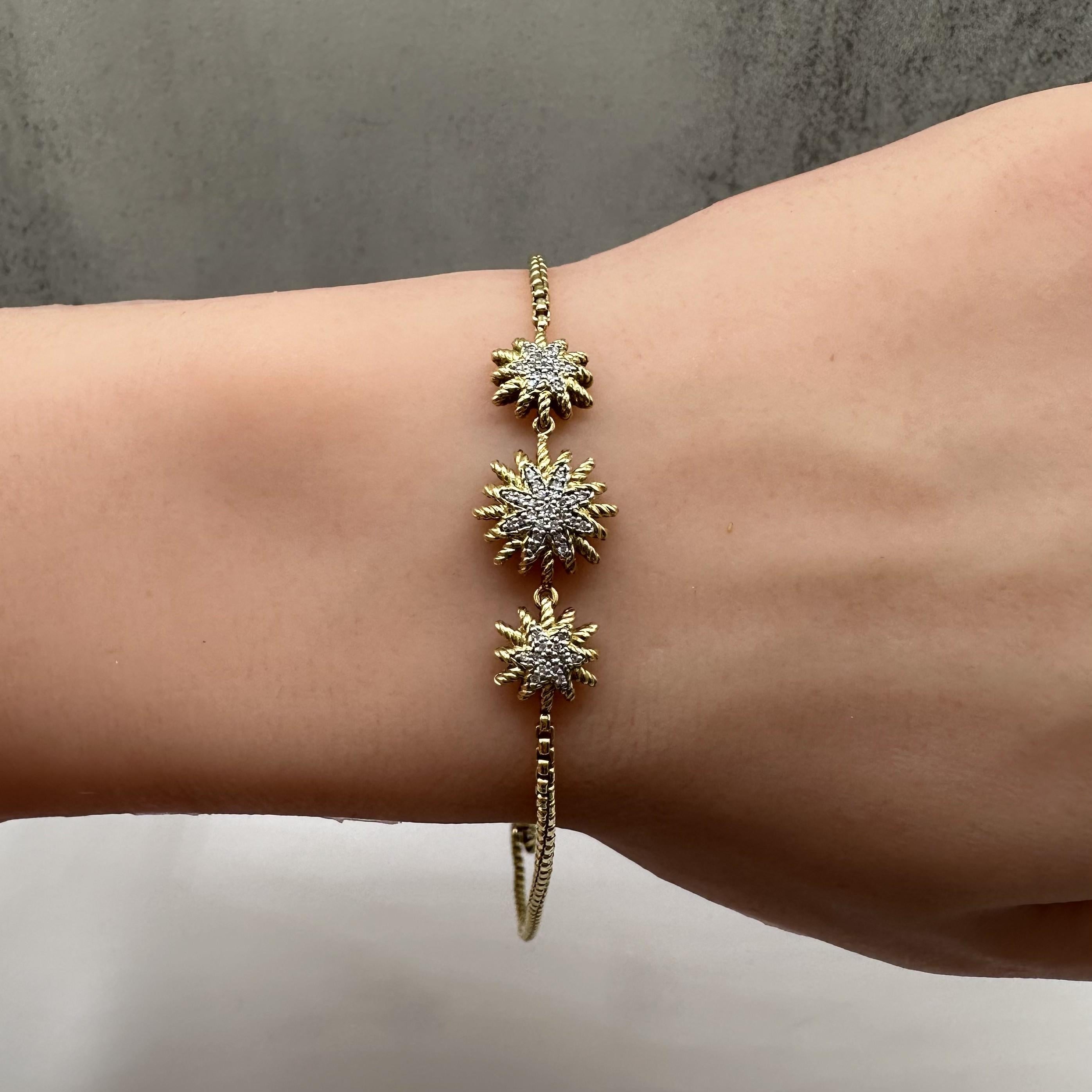 David Yurman 18K Gold Diamond Starburst Bracelet 0.15ct 8.75 Inch