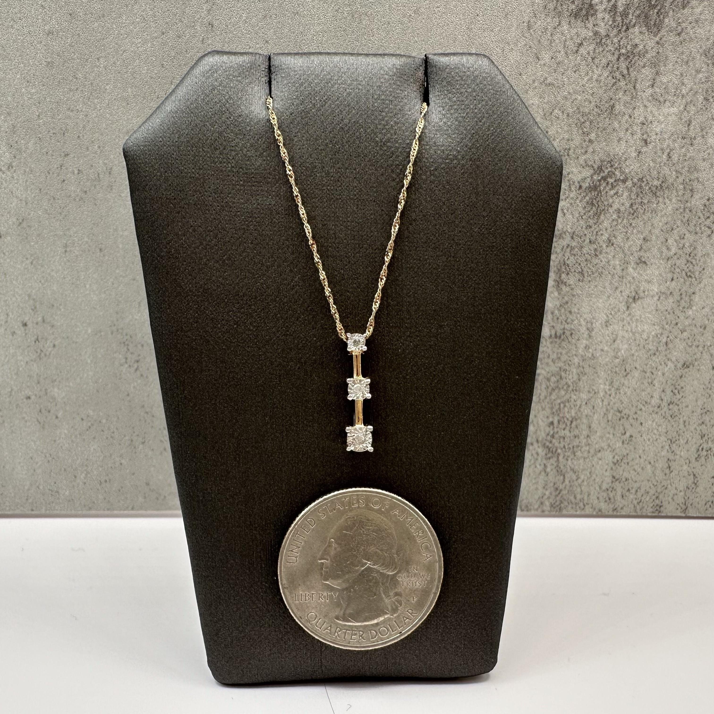 Diamond Past Present Future Necklace 10K Yellow Gold 18in