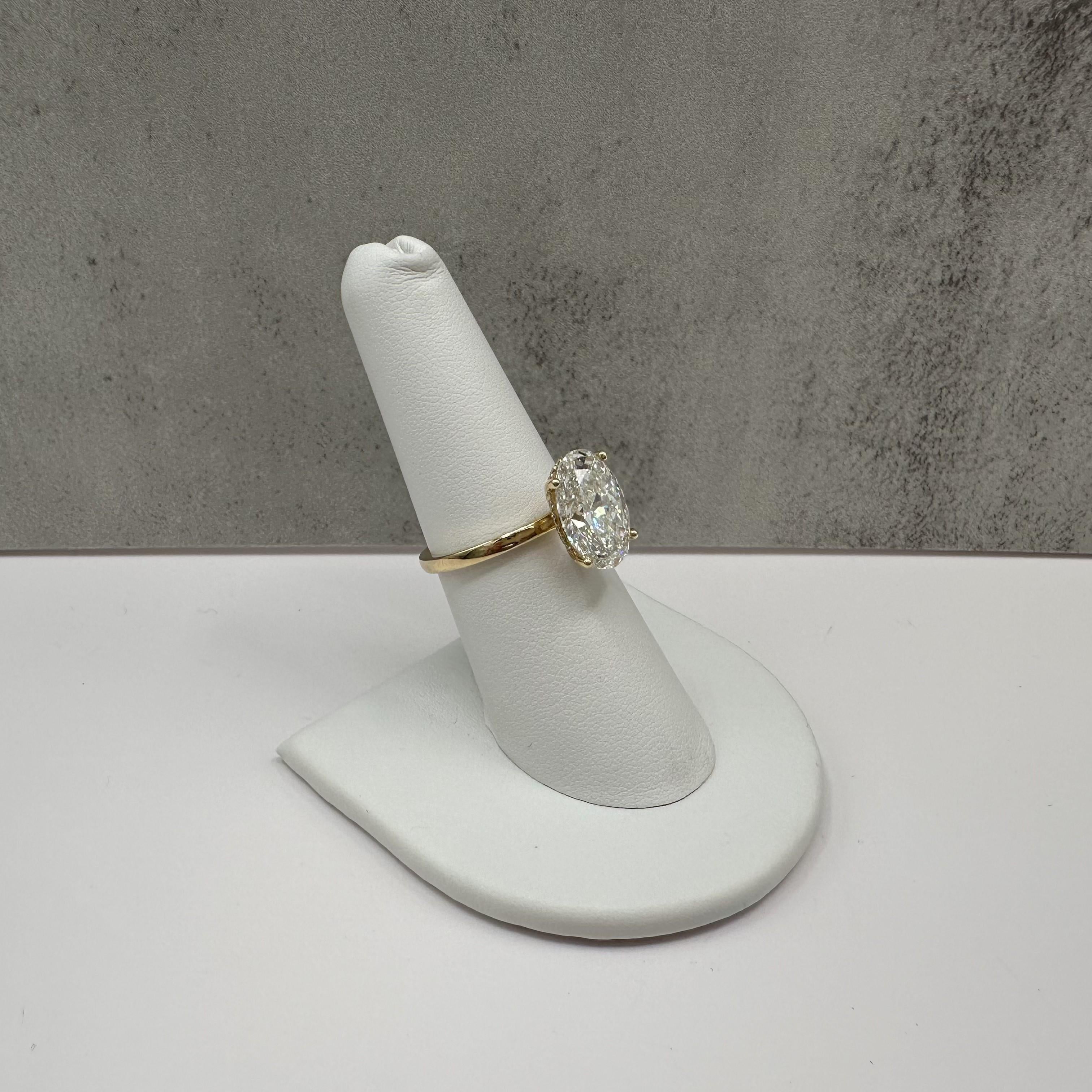 4.12ct Oval Lab Diamond Ring IGI F VS1 14K Yellow Gold Hidden Halo