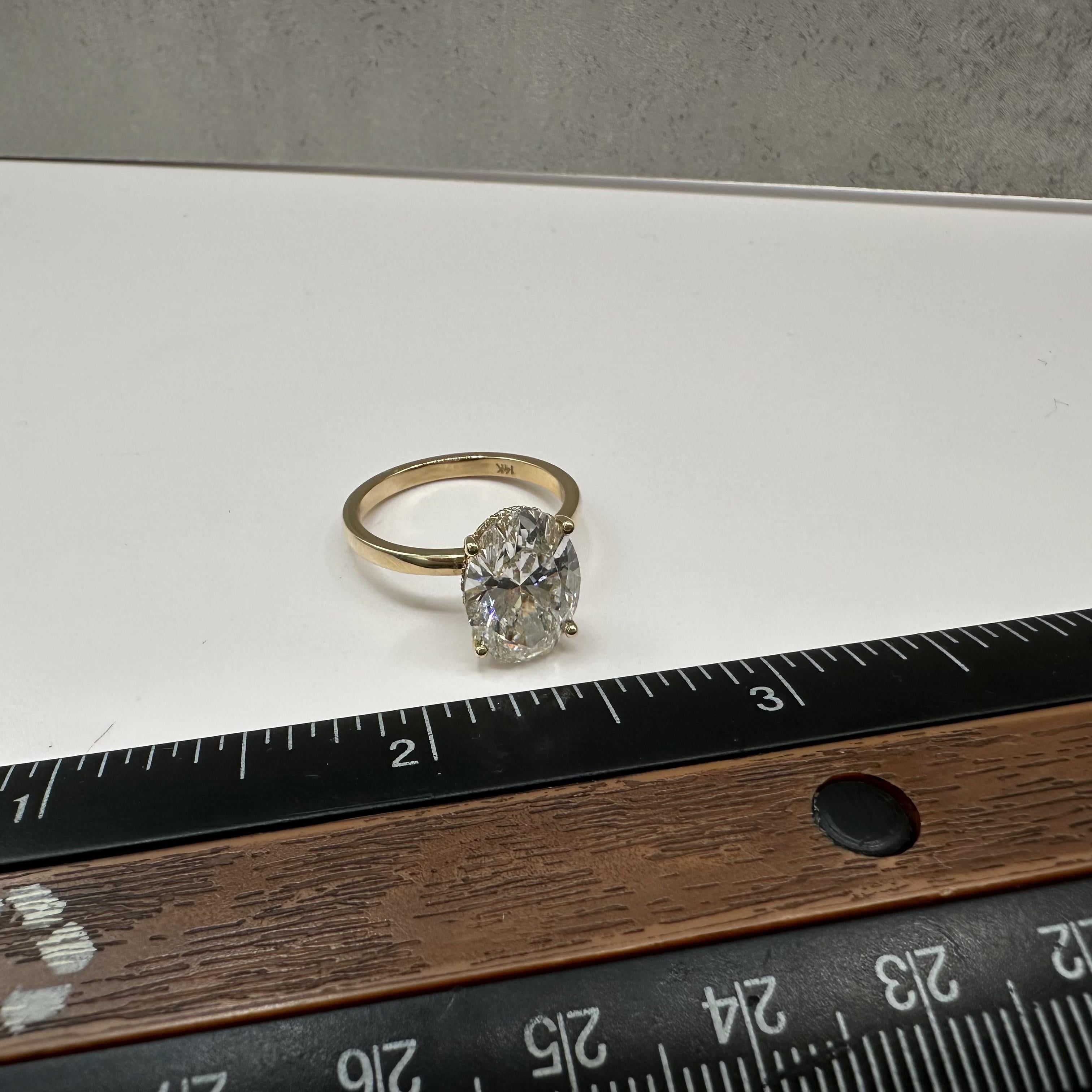 4.12ct Oval Lab Diamond Ring IGI F VS1 14K Yellow Gold Hidden Halo
