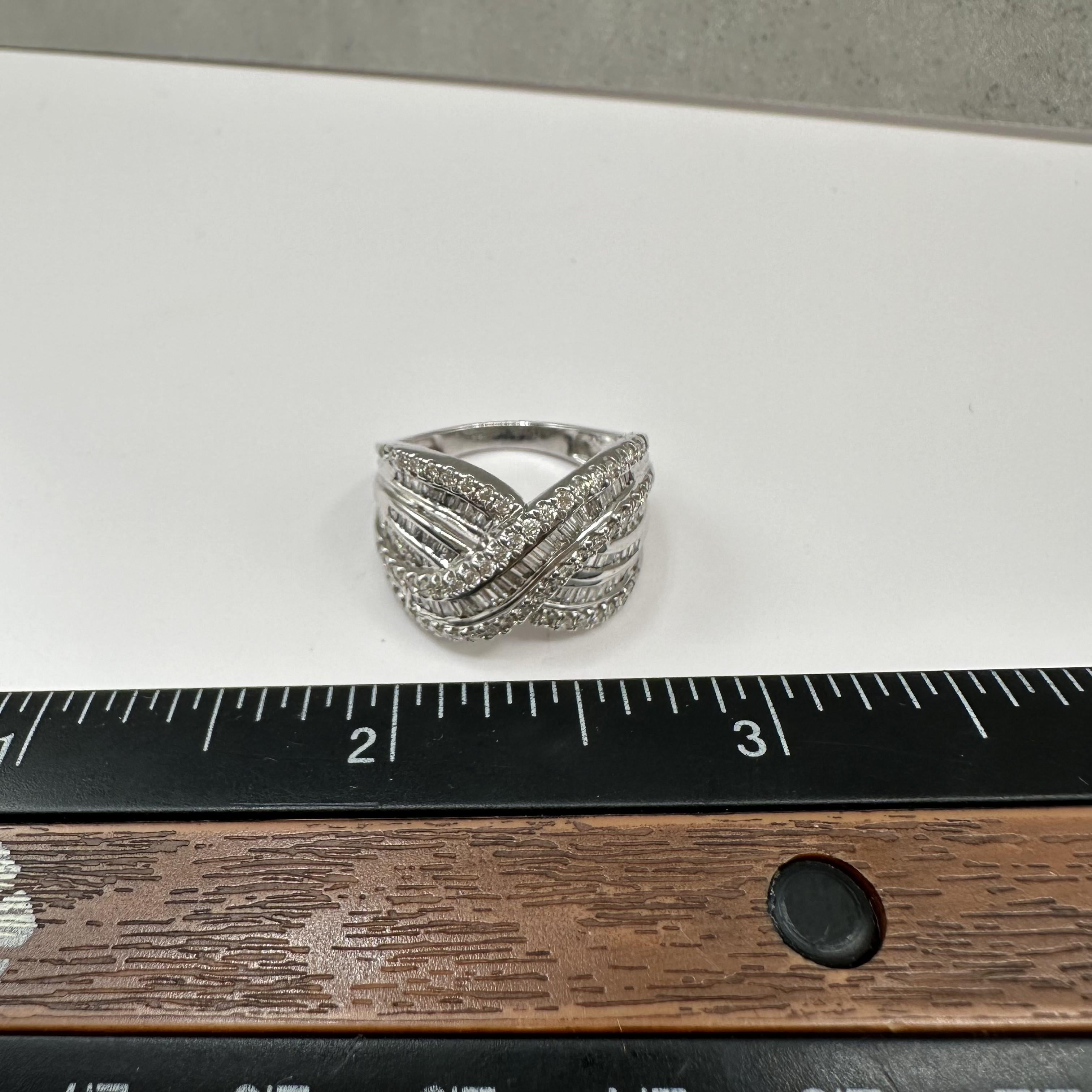 1ctw Natural Diamond Crossover Ring 10K White Gold Size 7.25