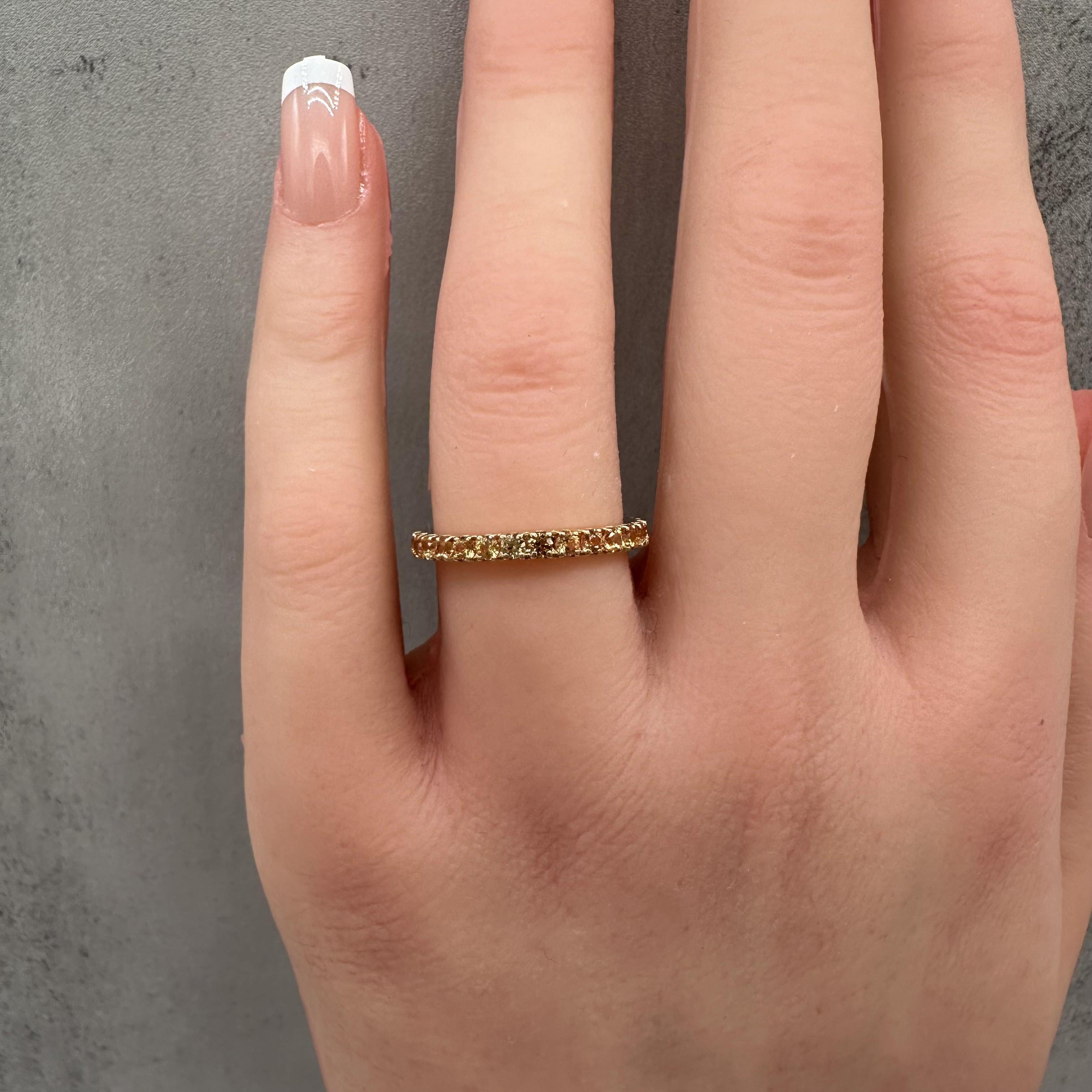 1.40ctw Yellow Orange Sapphire Eternity Ring 14K Gold Size 6.5