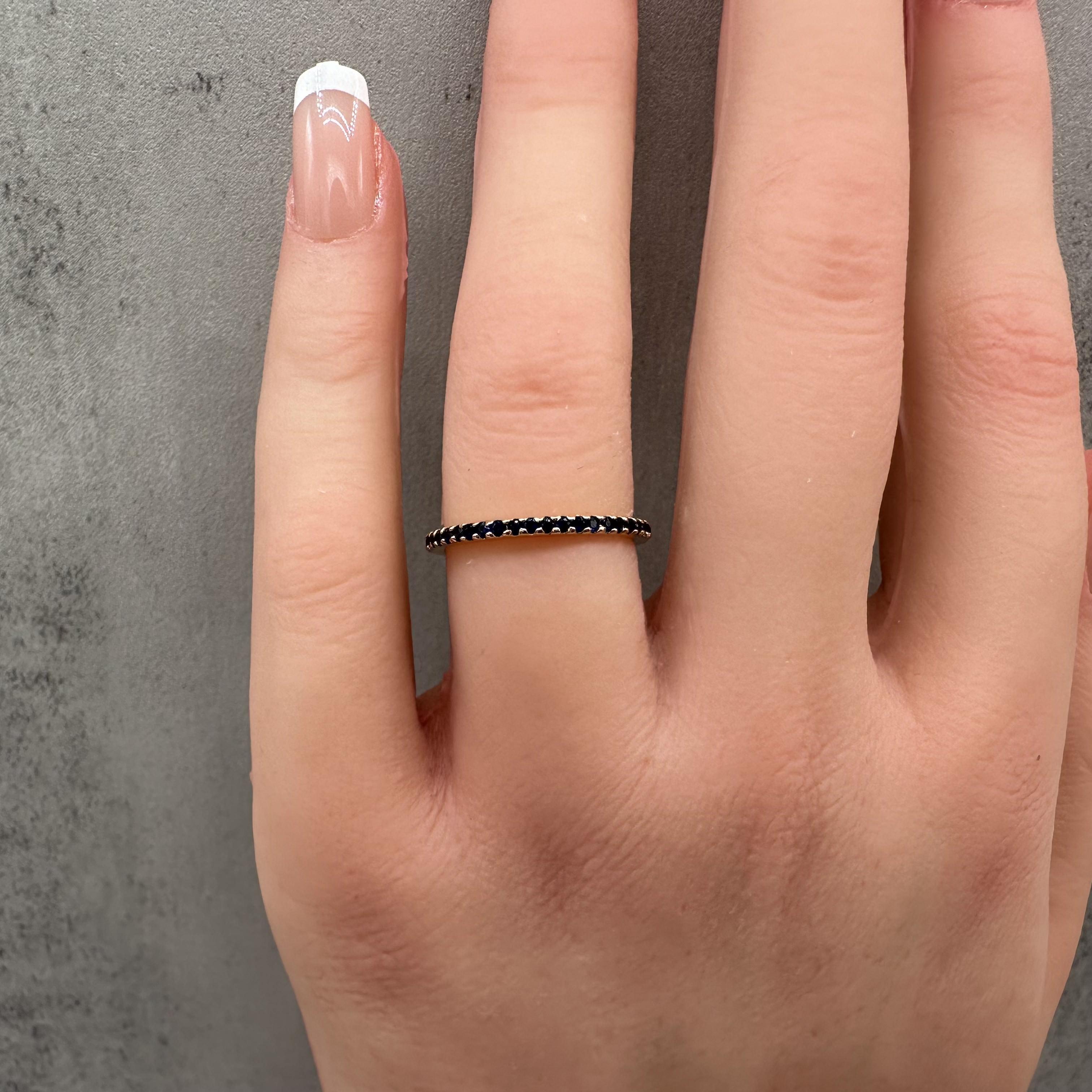 Blue Sapphire Eternity Ring 14K Yellow Gold 1.25mm Size 6.5