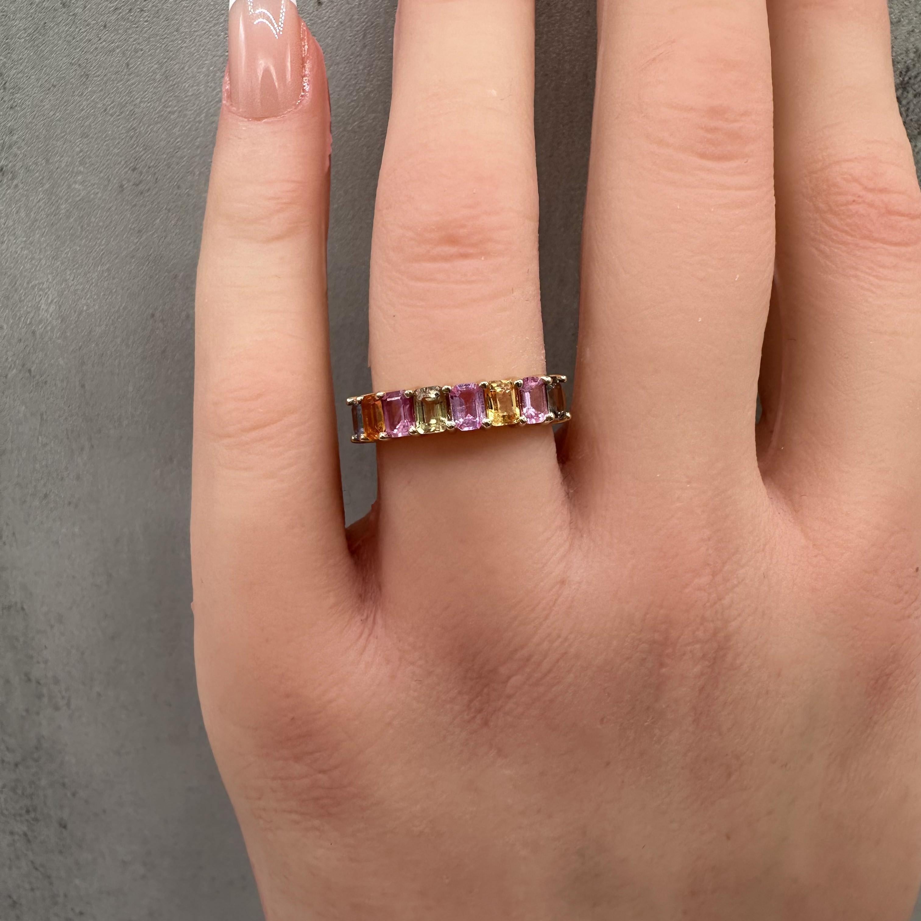 1.60ctw Emerald Cut Pastel Sapphire Ring 14K Yellow Gold Size 7