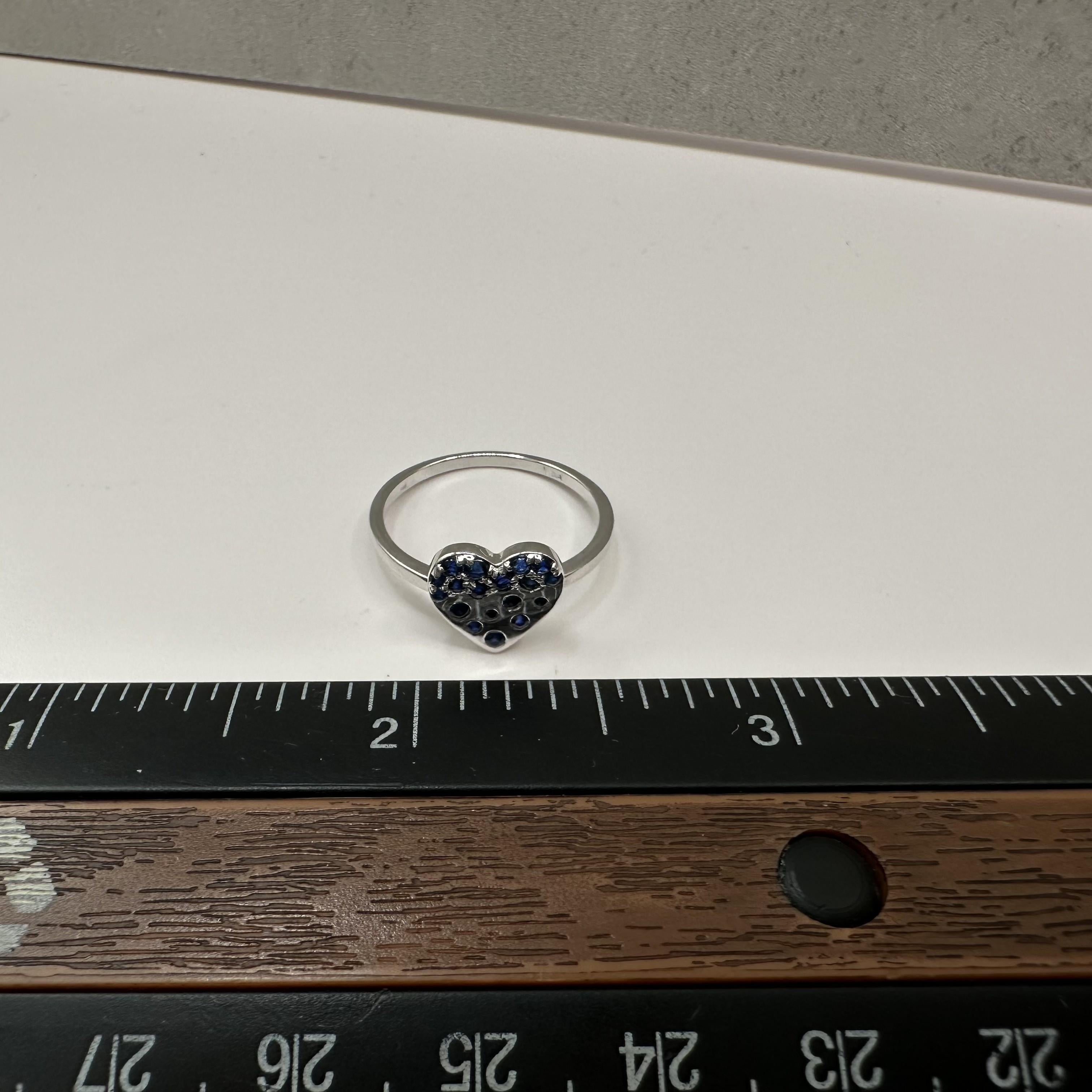 0.27ctw Blue Sapphire Heart Ring 14K White Gold Size 6.5