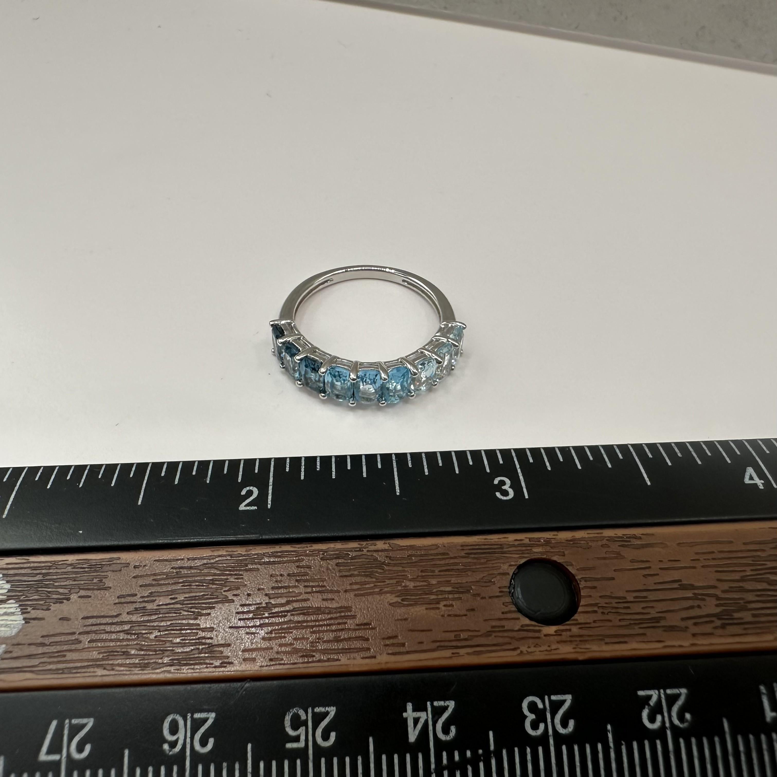 Ombre Blue Topaz Ring Sterling Silver Oval Size 7
