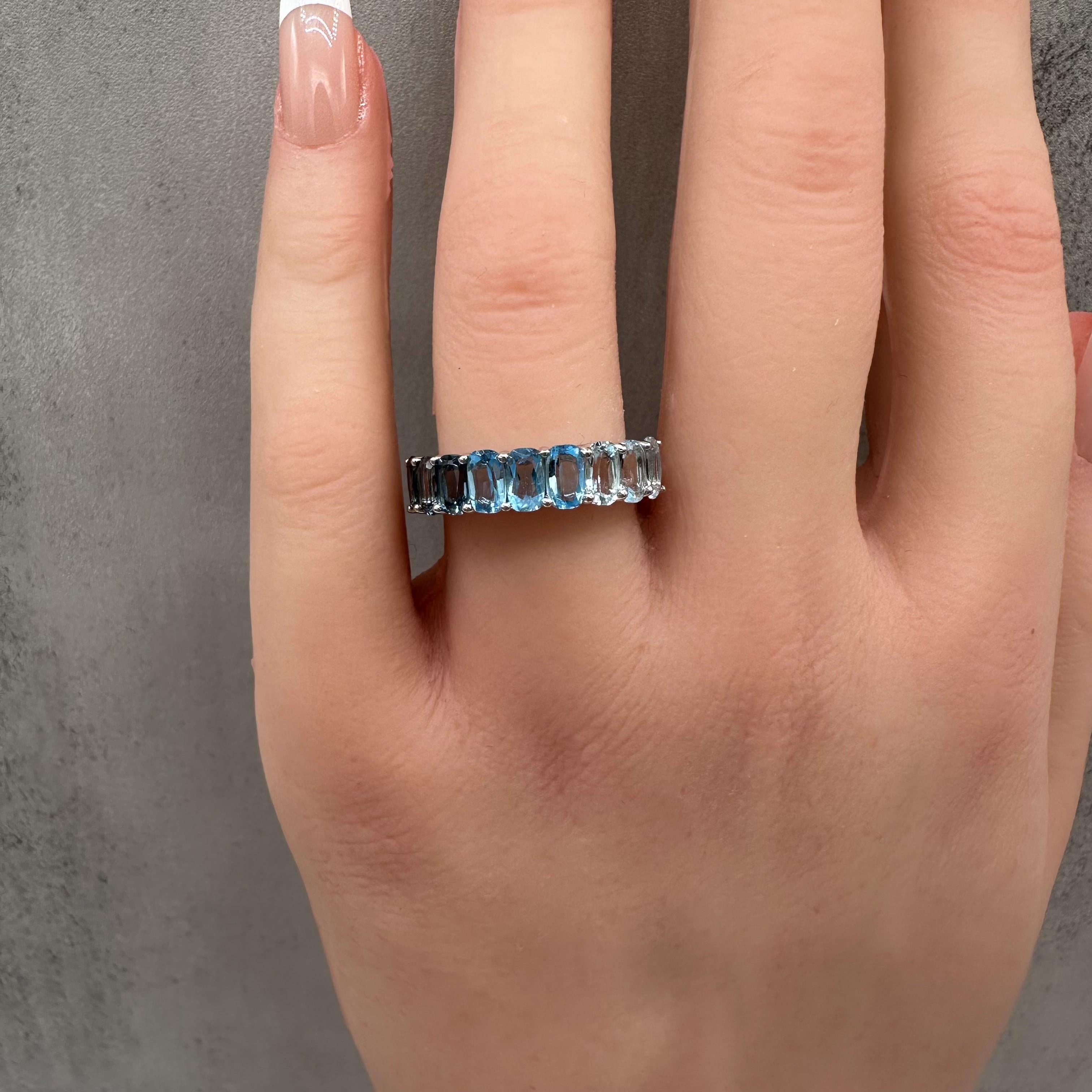 Ombre Blue Topaz Ring Sterling Silver Oval Size 7