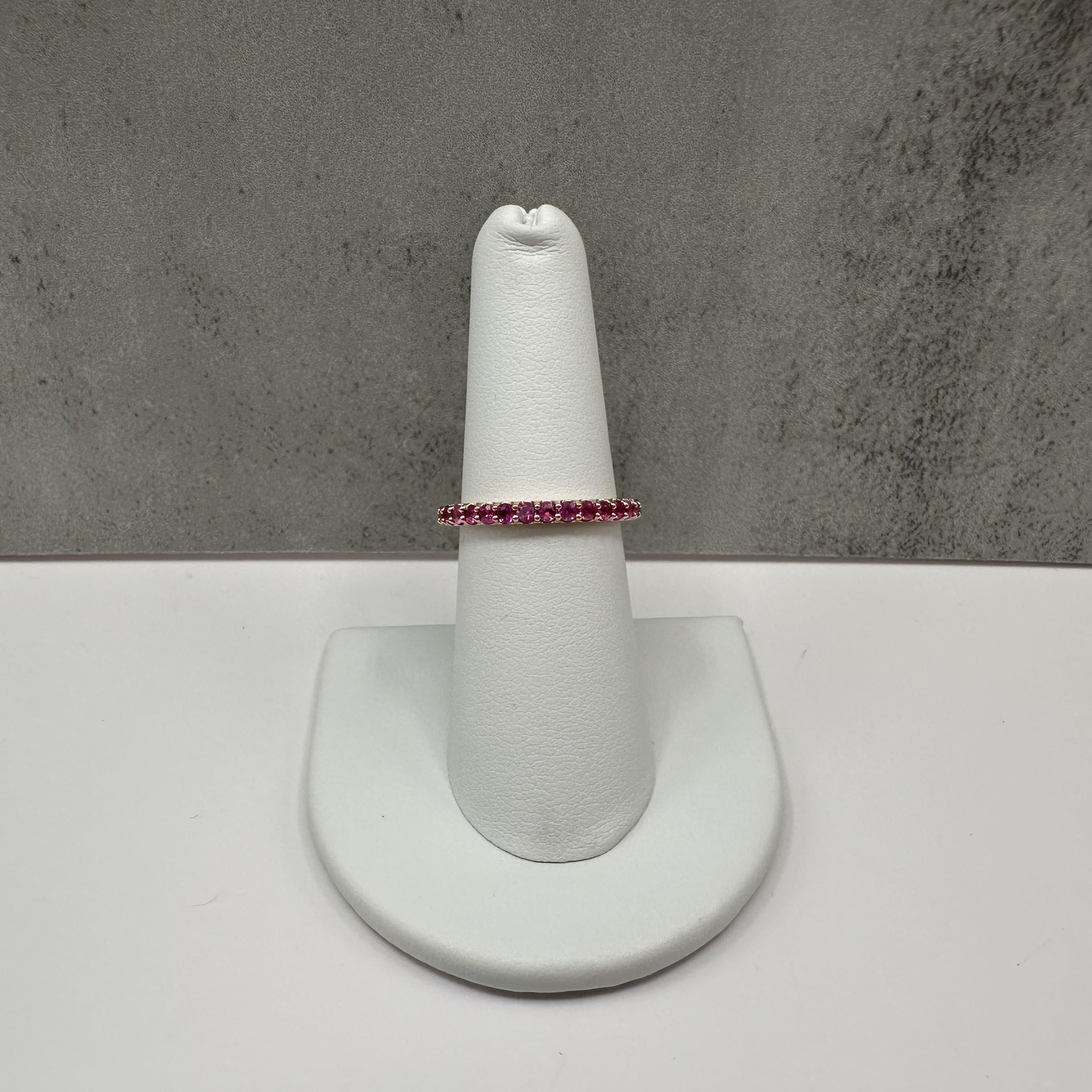 1.01ctw Pink Ruby Eternity Ring 14K Rose Gold Size 6.5