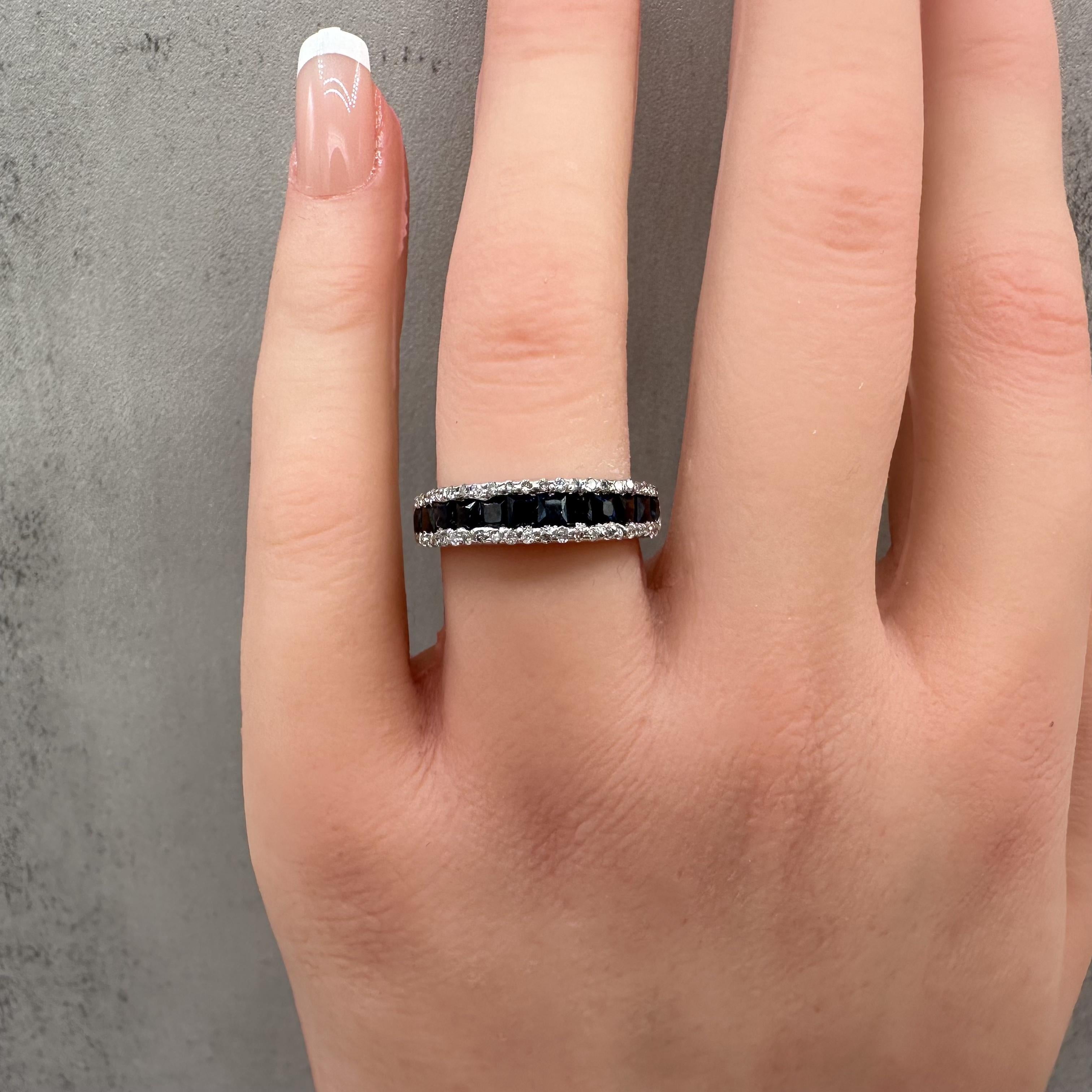 Effy Sapphire Diamond Ring 14K White Gold 1.23ctw Size 6
