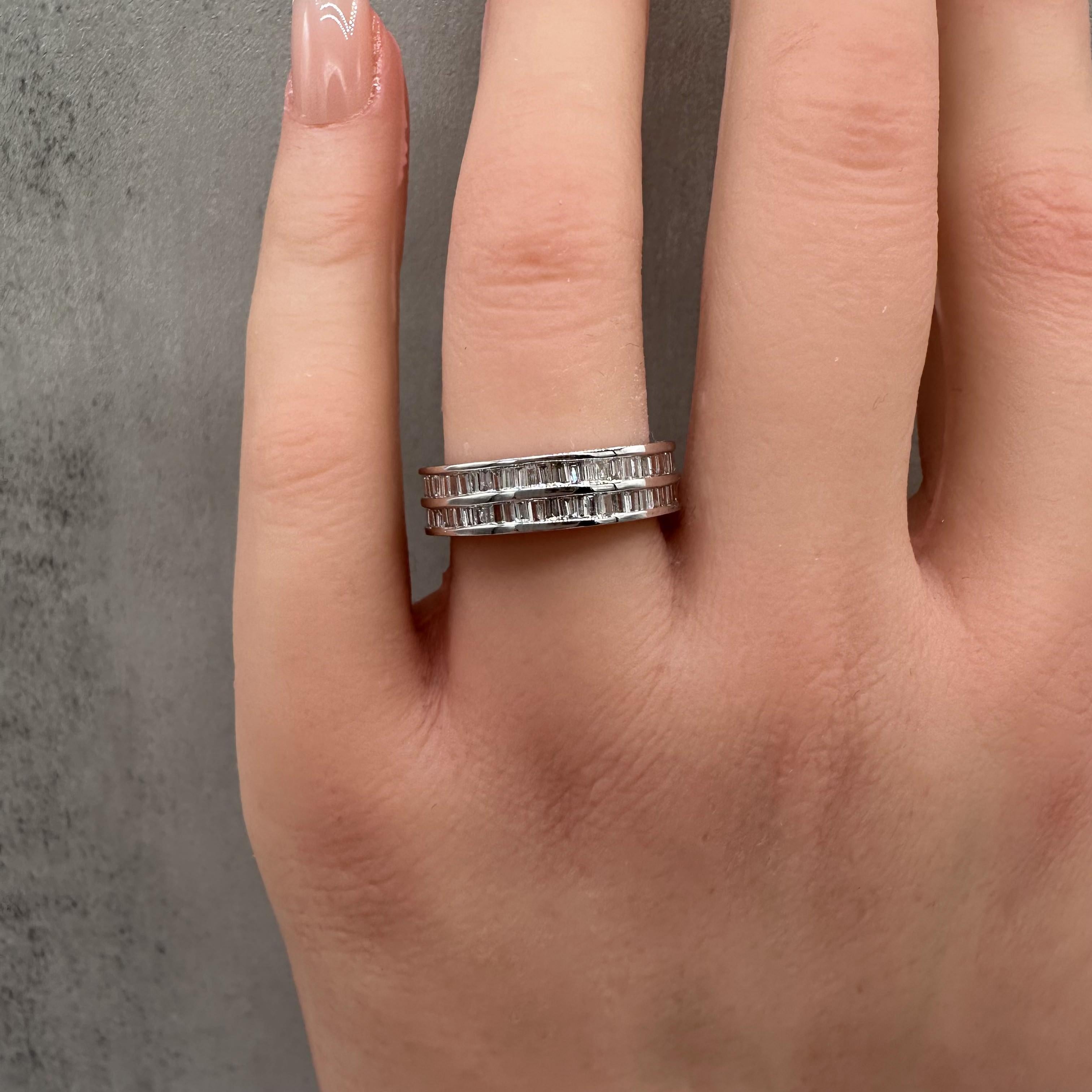 1ctw Double Row Baguette Diamond Ring 14K White Gold Size 6.75