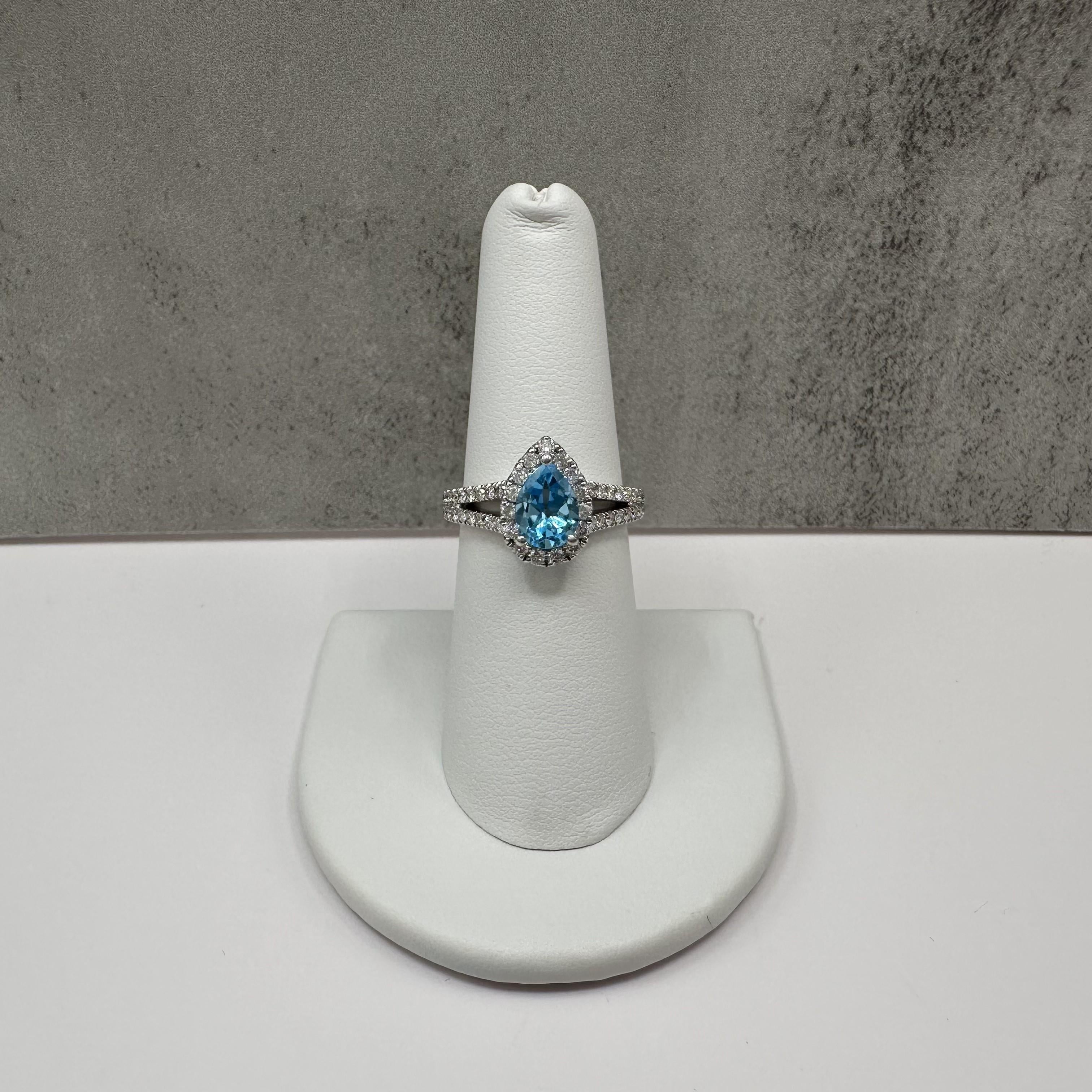 Topaz Diamond Cocktail Ring 14K White Gold 0.75ctw Size 7