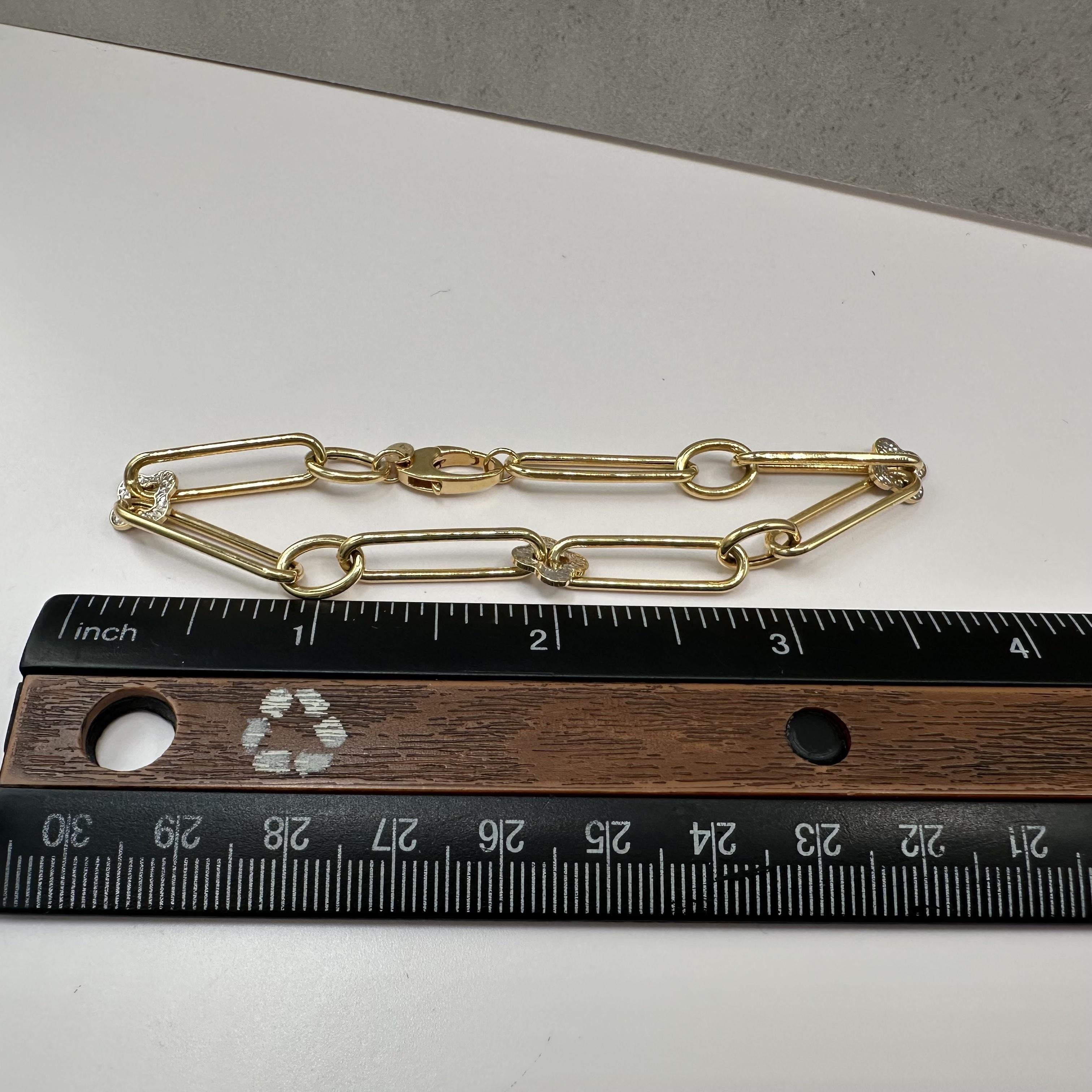 Italian Paperclip Style Bracelet in 14kt Yellow Gold - 7.75", 4.4g, Two-Tone