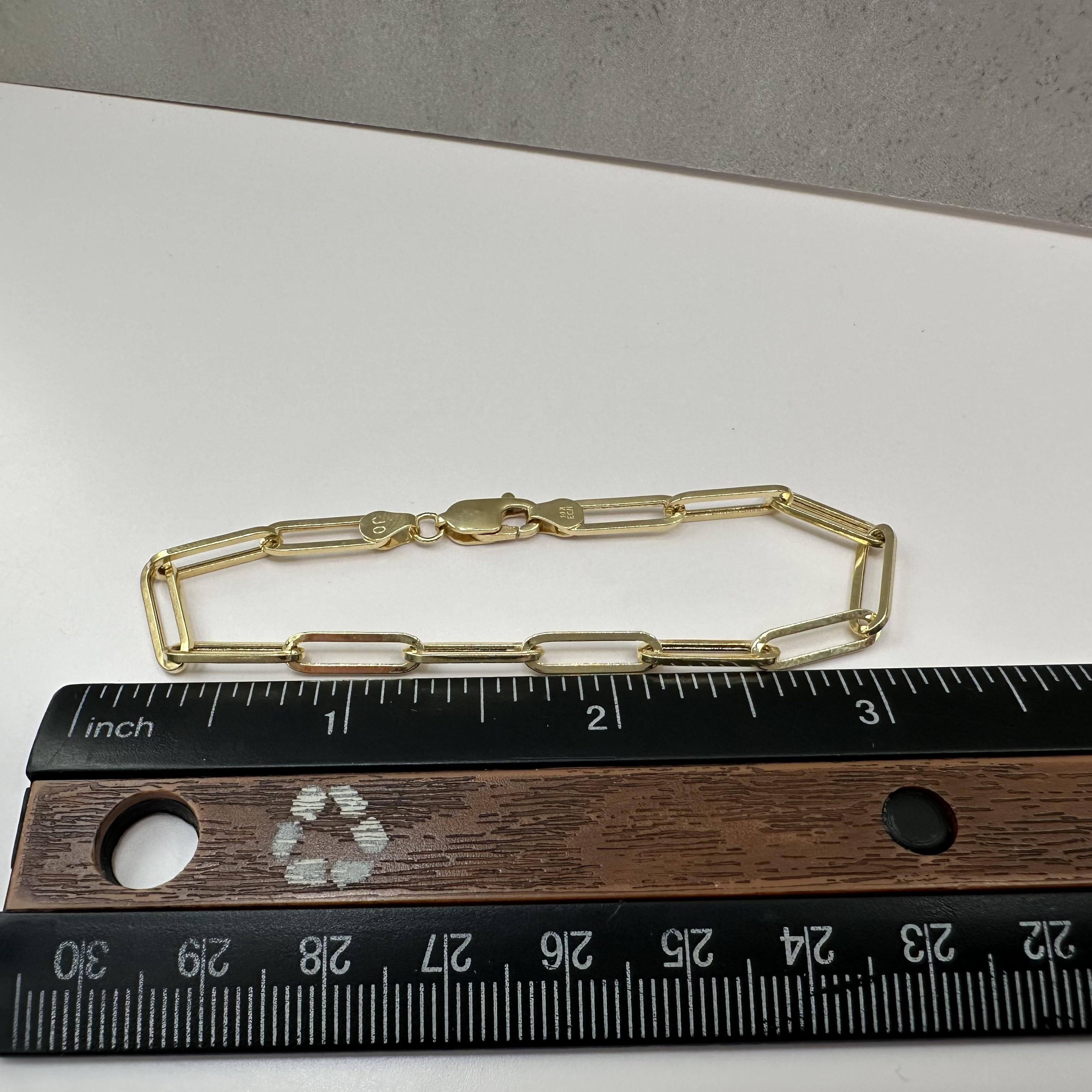 14K Yellow Gold Paperclip Bracelet 6.875in 4.2mm Hollow Lobster Clasp