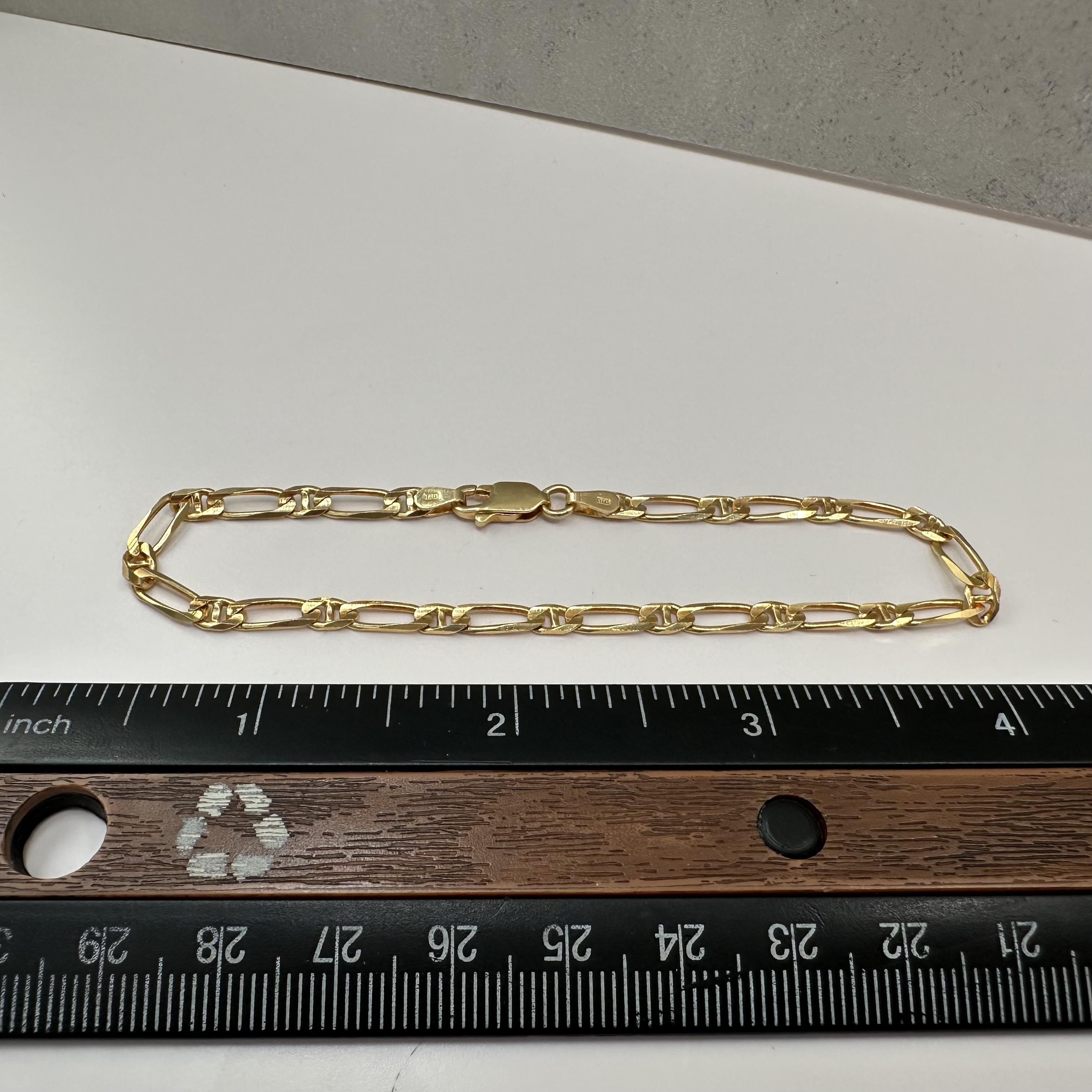 14K Yellow Gold Figaro Mariner Link Bracelet 8.25in 5.4g