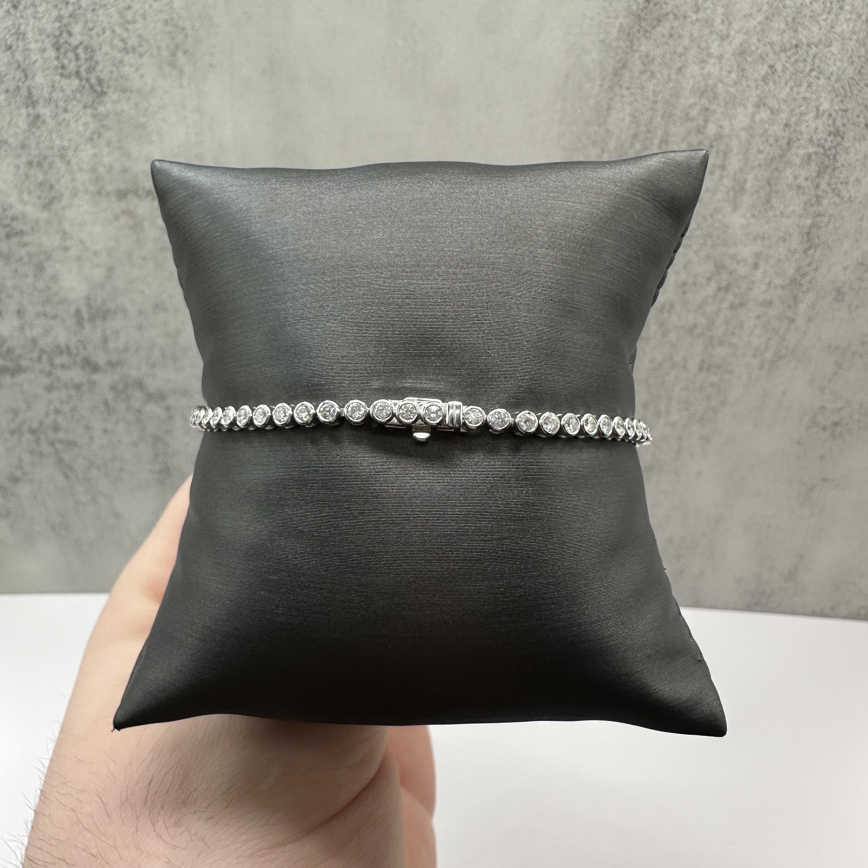 2ctw Bezel Set Diamond Tennis Bracelet 14K White Gold 7in