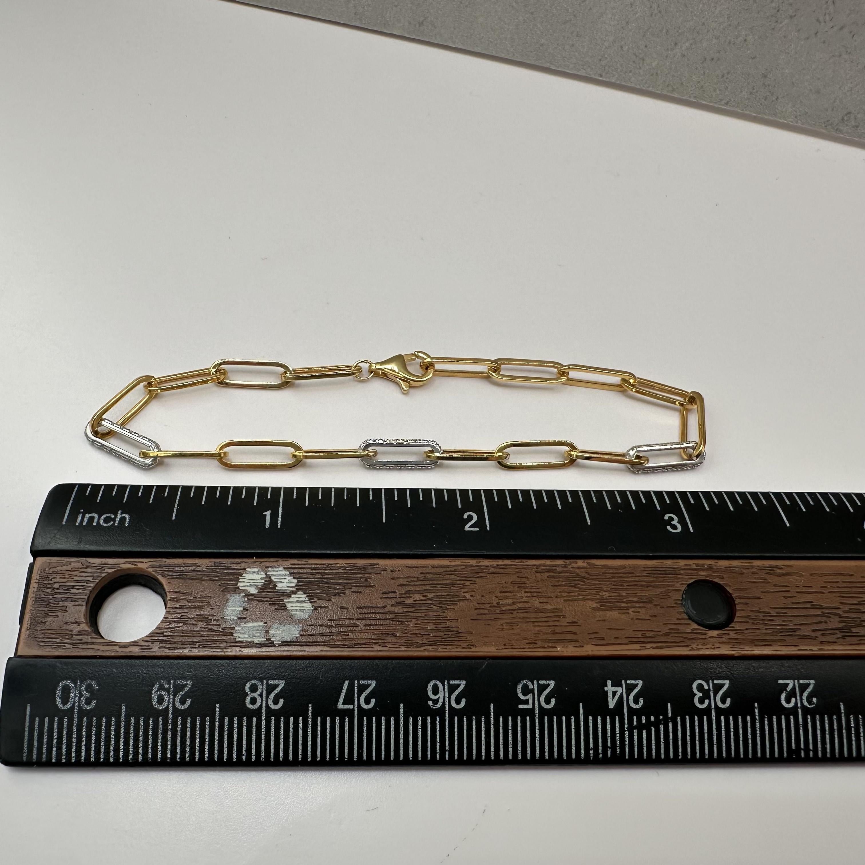 Diamond Paperclip Bracelet 14K Yellow Gold 0.30ct GH SI 7in