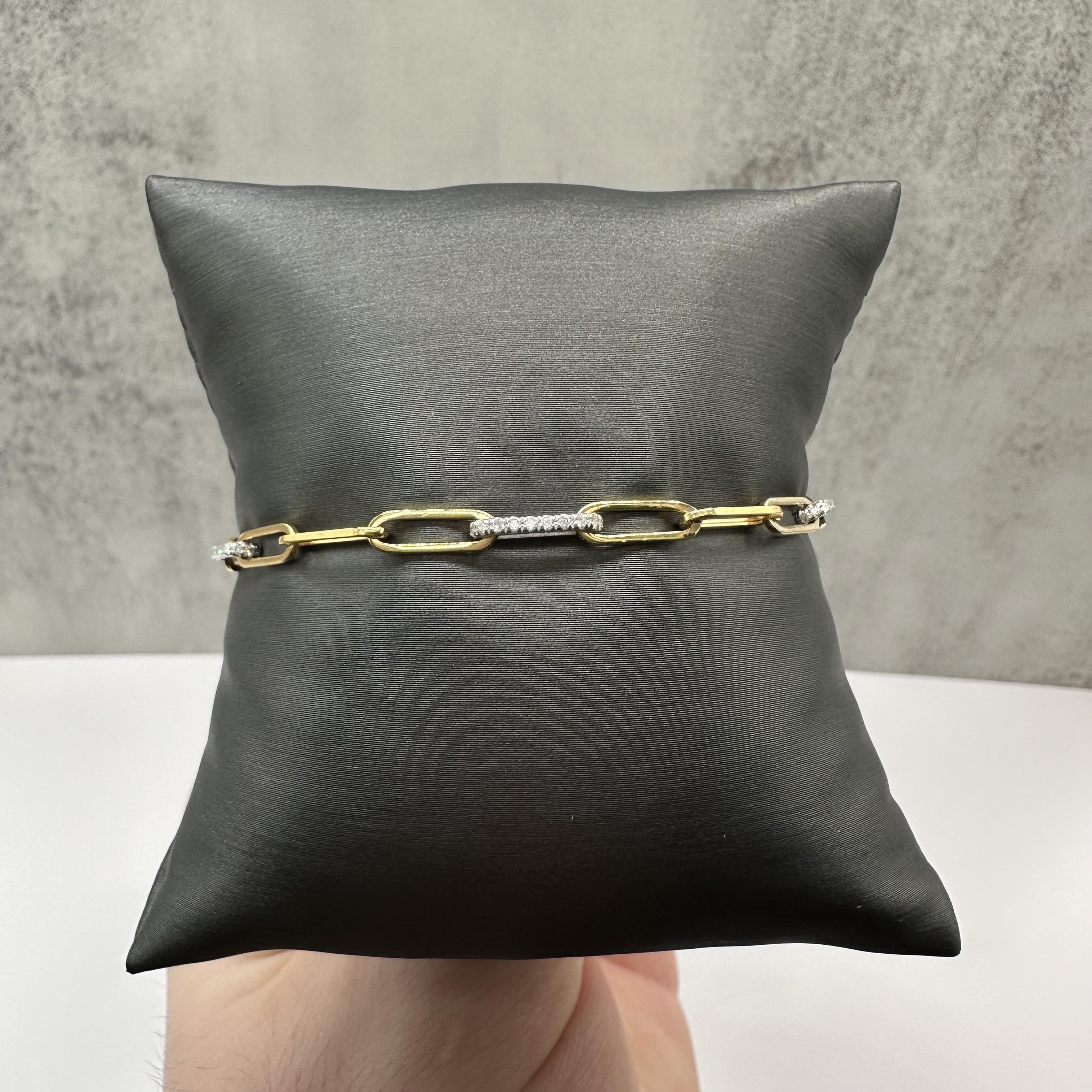 Diamond Paperclip Bracelet 14K Yellow Gold 0.30ct GH SI 7in