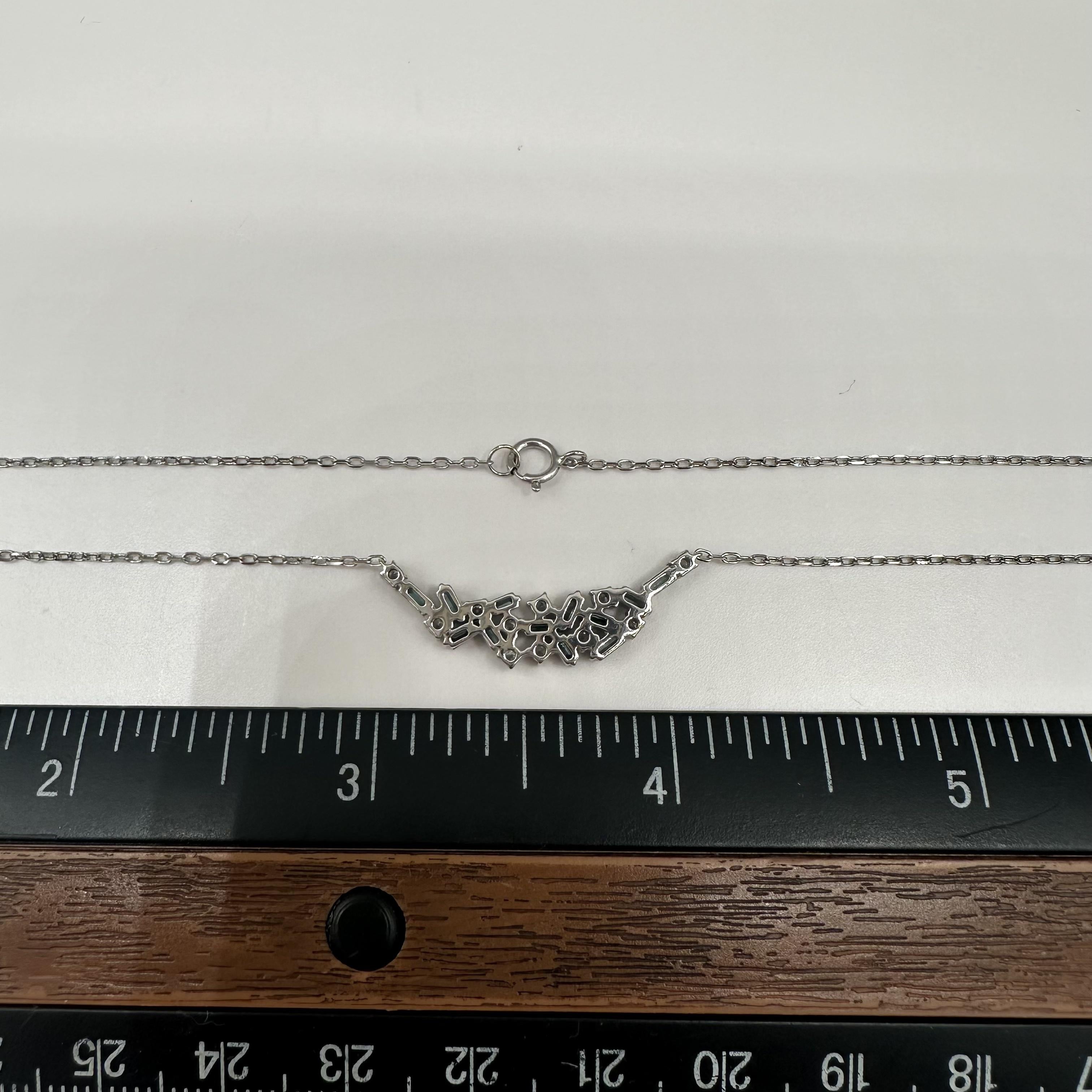 10kt White Gold Blue and White Diamond Bar Necklace 0.50ctw 18in New