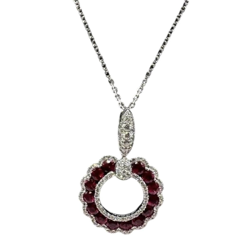 Ruby Diamond Necklace 14K White Gold 0.25ctw GH VS SI Diamonds