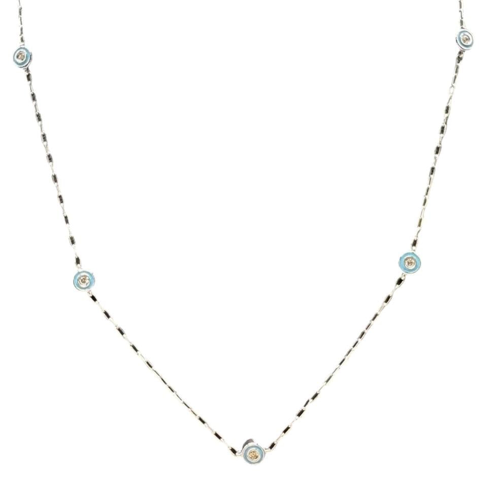 Enamel Diamond Station Necklace 10K White Gold 0.35ctw IJ I 17in New