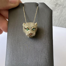 Load image into Gallery viewer, Diamond &amp; Emerald Panther Head Necklace in 14kt Yellow Gold – 1.10ctw Diamonds
