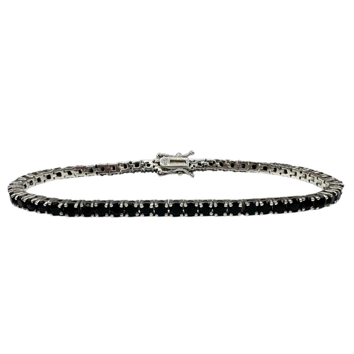 Black Spinel Tennis Bracelet Sterling Silver 3mm 7.5in New