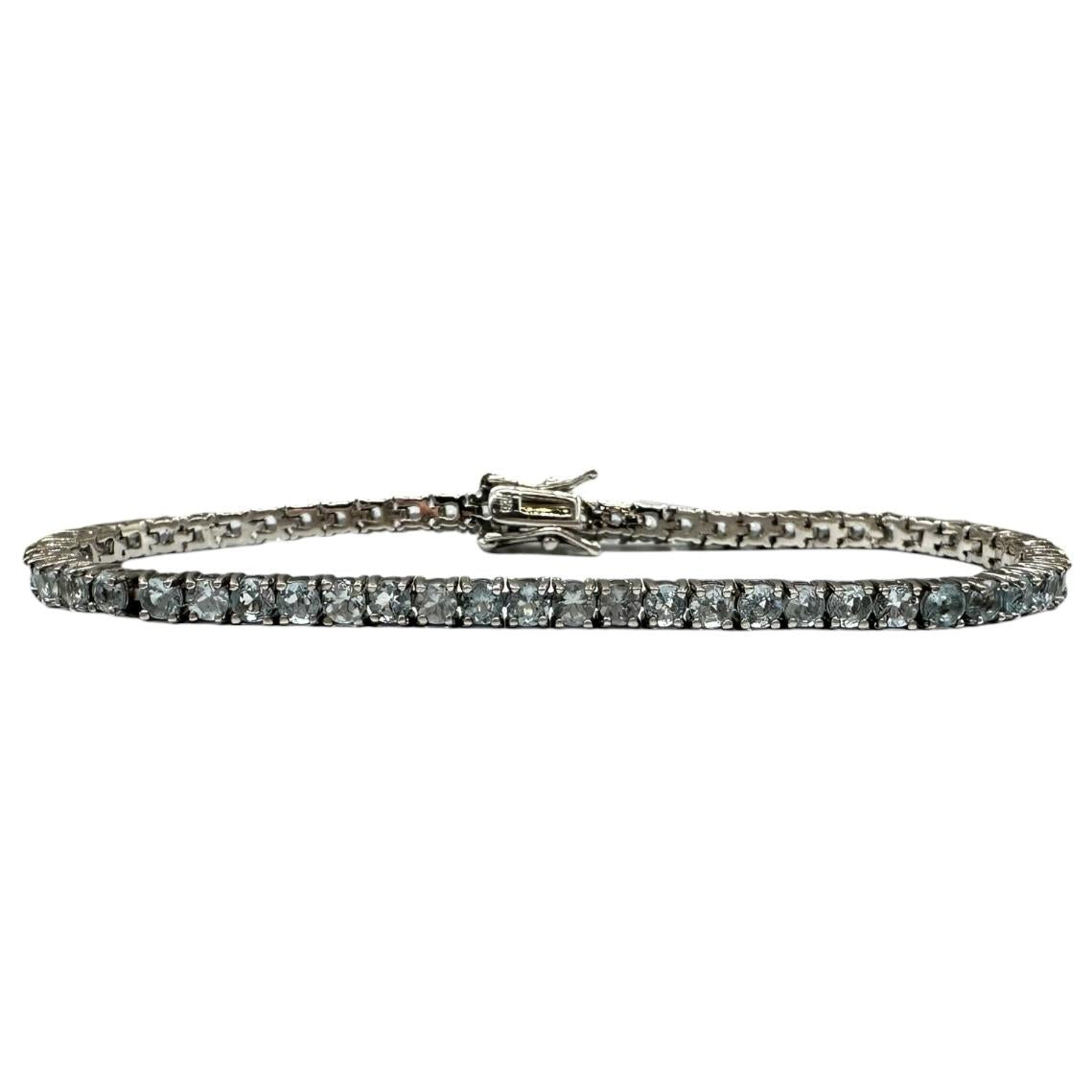 Aquamarine Tennis Bracelet Sterling Silver 3mm 7.5in New