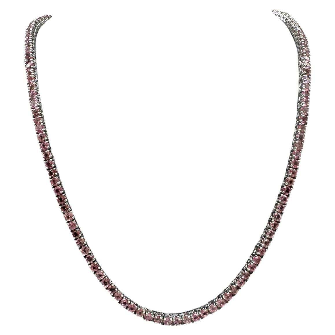 Pink Tourmaline Tennis Necklace Sterling Silver 3mm 18in 28.3g New