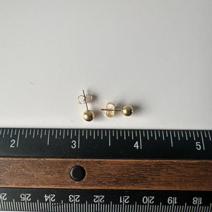 Ball Studs in 14kt Yellow Gold - 4.9mm Diameter, Push Backs, 0.5 Gram, New